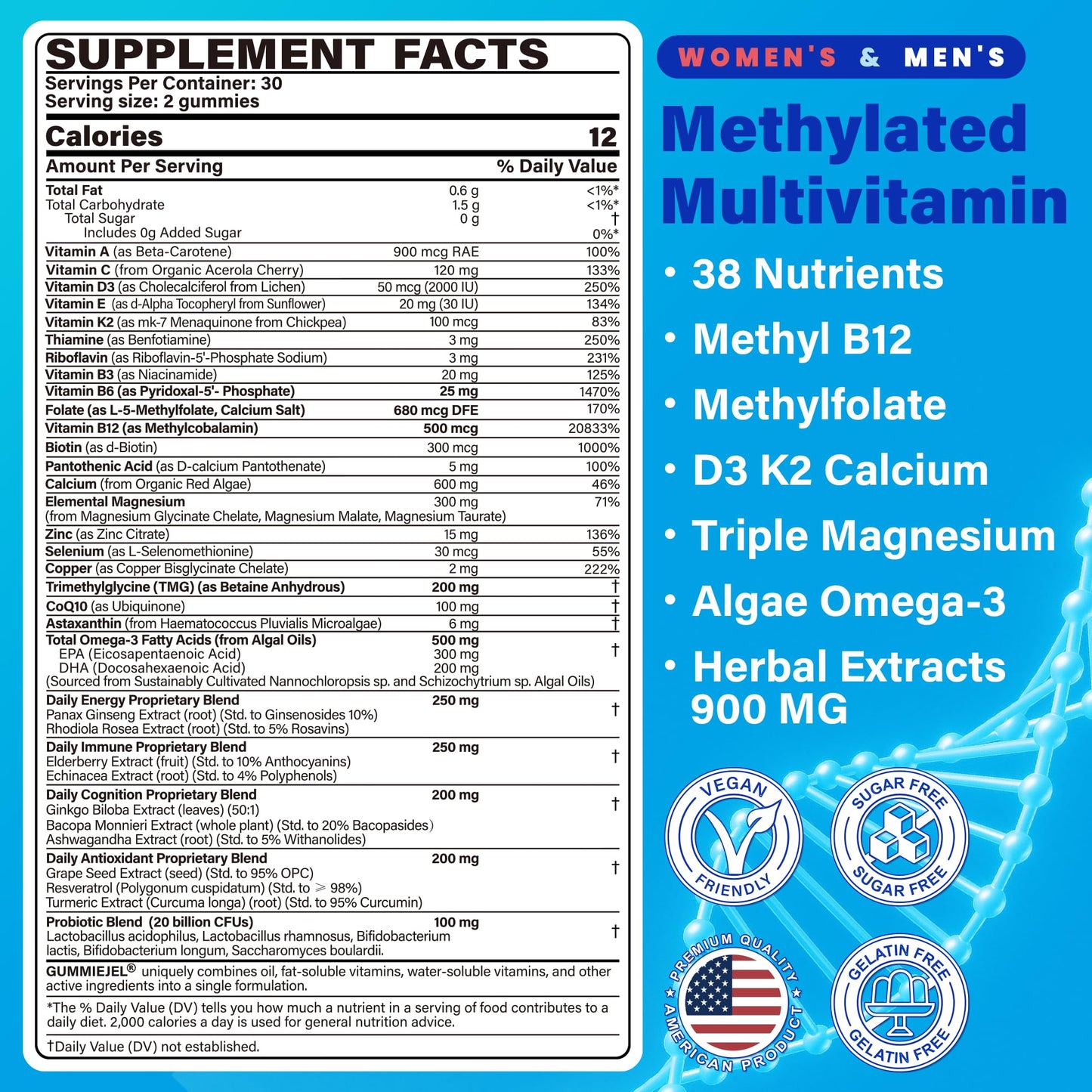 NEVISS Methylated Multivitamin, Organic Spirulina & Chlorella Gummies, 120 Count