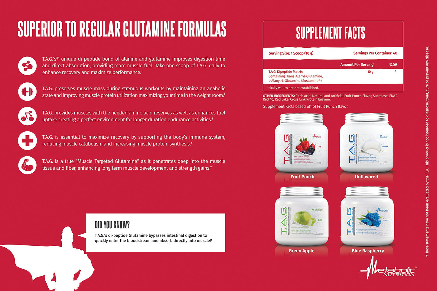 Metabolic Nutrition TAG Trans Alanyl Glutamine 100% L-Glutamine Peptide Powder, 14.1 Ounce