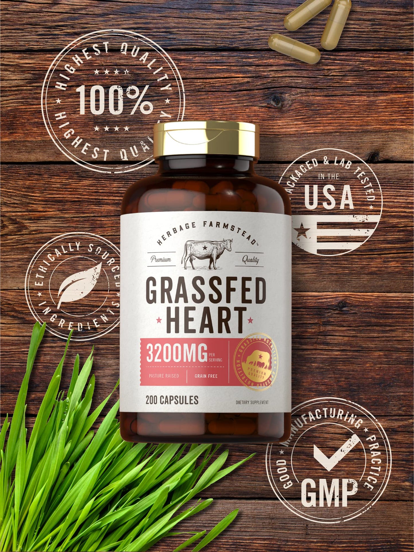 Carlyle Grass Fed Beef Heart Supplement Capsules 200 Count