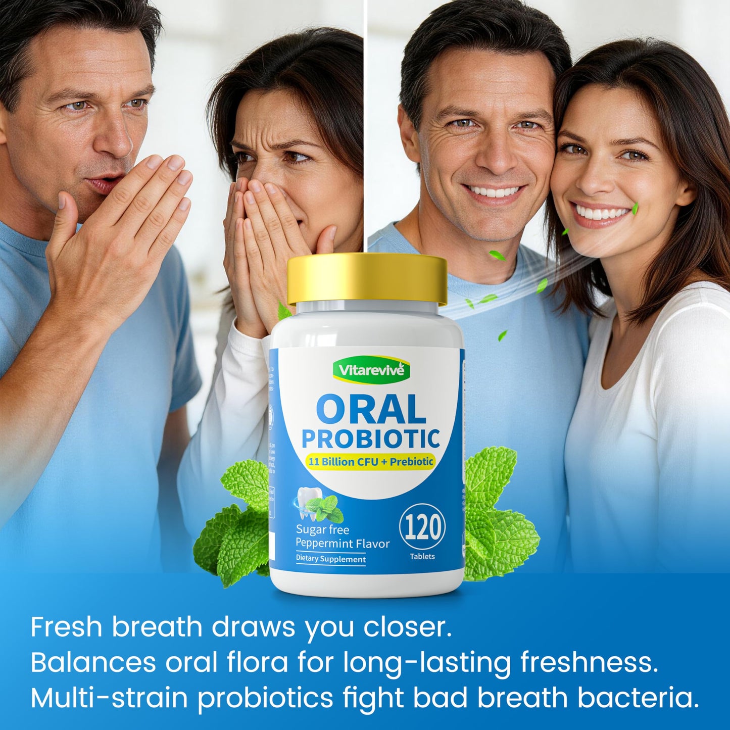 Vitarevive Oral Probiotics Prebiotic for Women & Men Gum Restore & Dry Mouth Lozenges Tablets, 120 Count