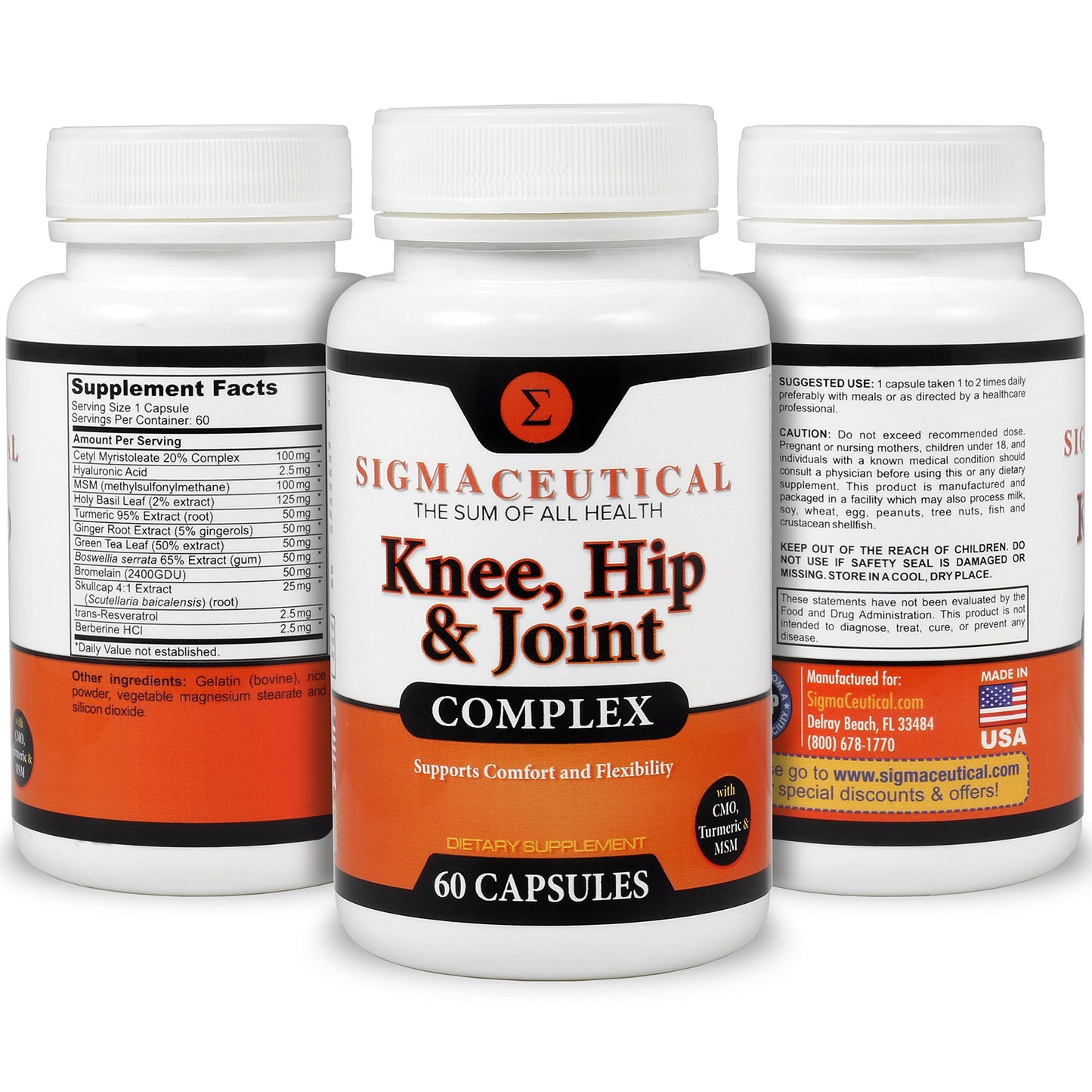Sigmaceutical Advanced Joint Support for Knees & Hips with Hyaluronic Acid Turmeric Curcumin MSM Capsules, 60 Count