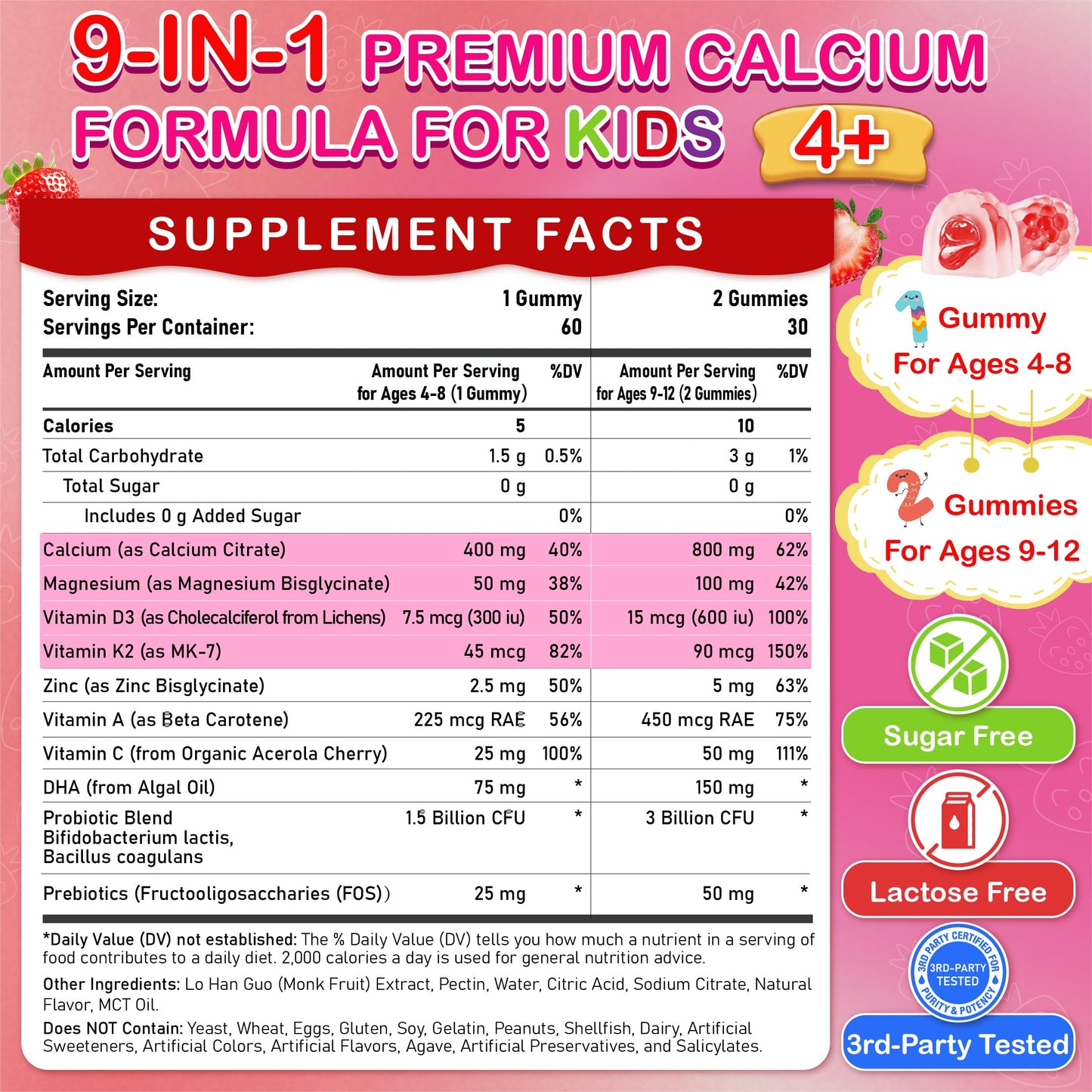 Veyttisy Kids Calcium Gummies with D3 & Magnesium for 4+ Gummy 120 Count