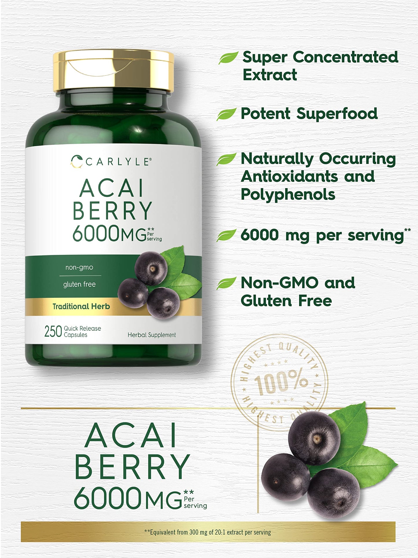 Carlyle Acai Berry Supplement Capsules 250 Count