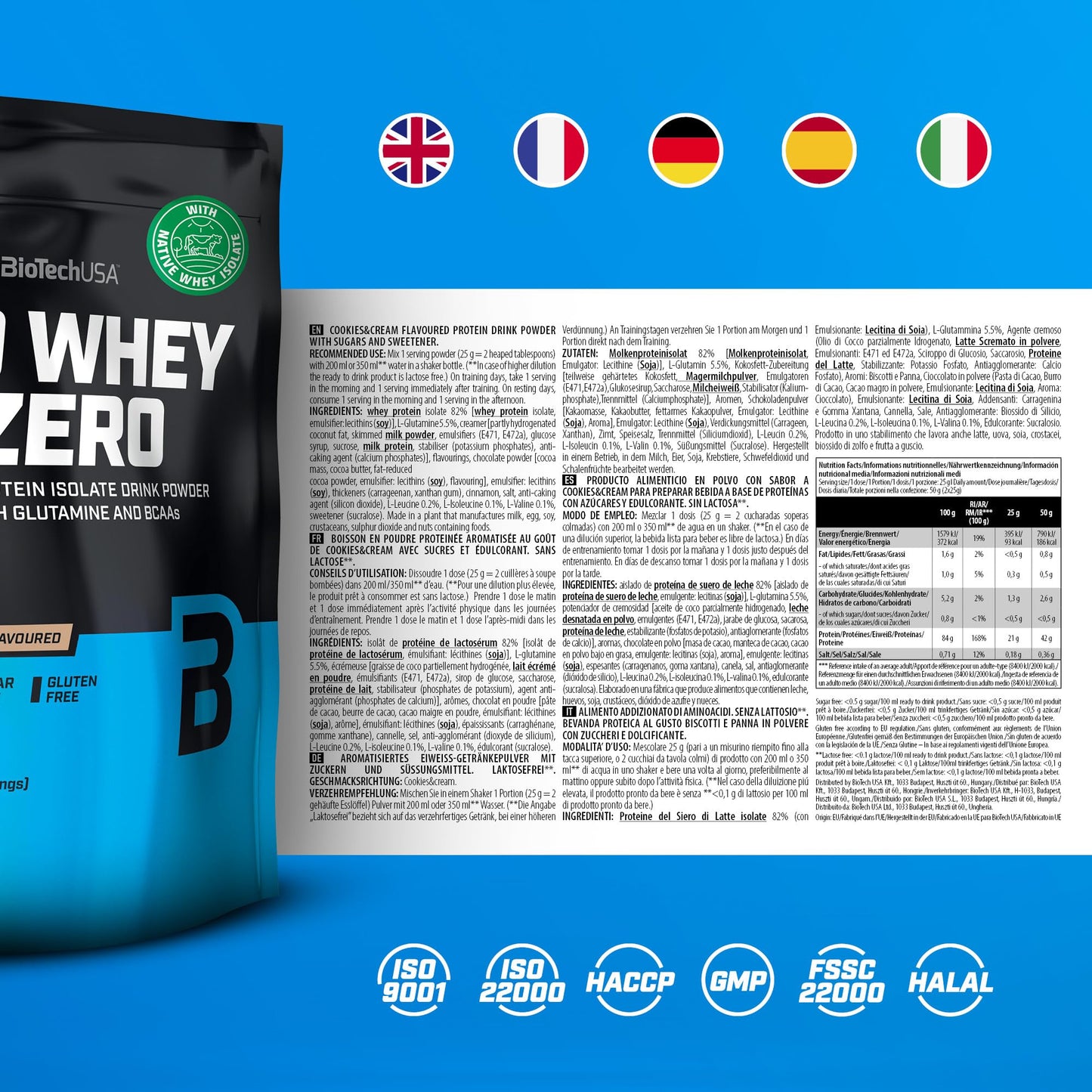 BioTechUSA Iso Whey Zero Cookies & Cream Powder 500 g