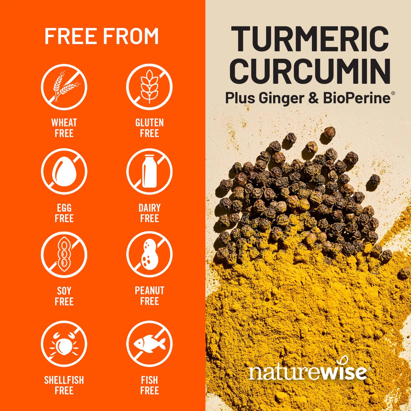 NatureWise Turmeric Curcumin 2250mg Supplement with BioPerine Capsules, 180 Count