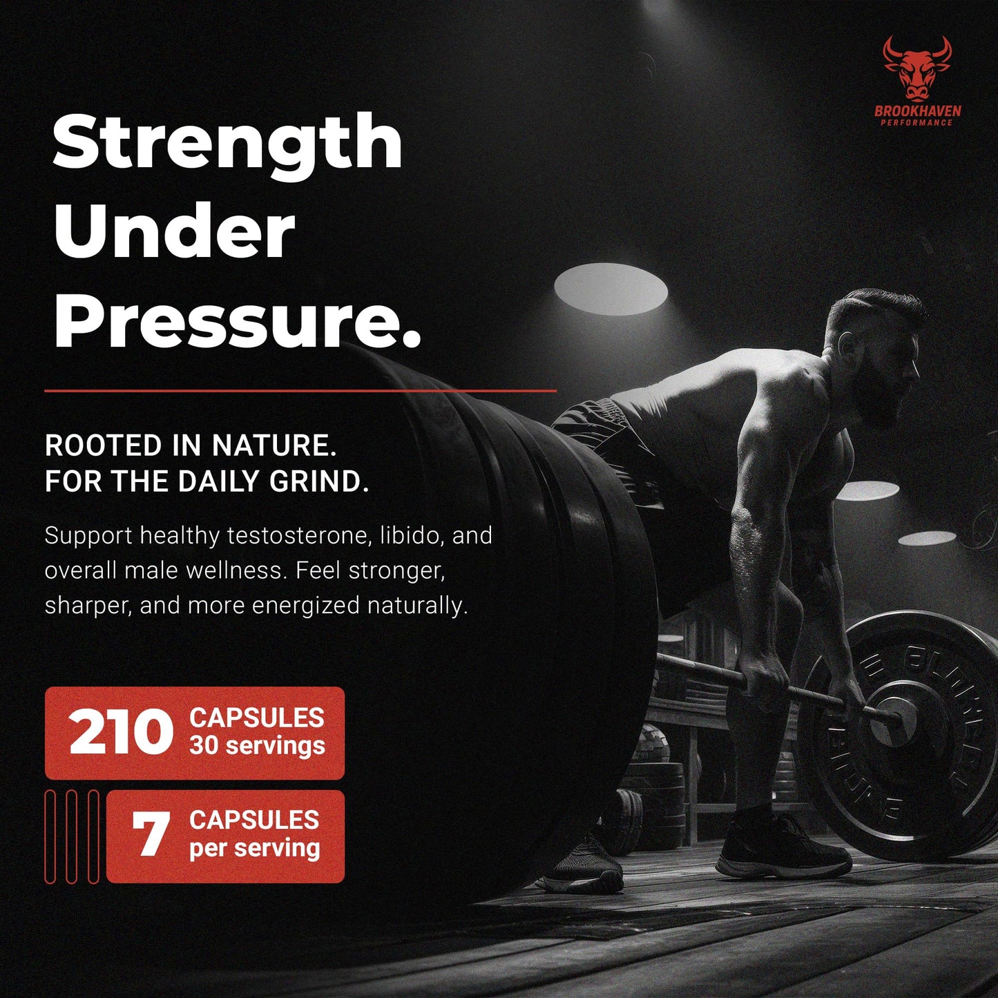 Brookhaven Farms Total Men's Package Testosterone Booster with Tongkat Ali, Ashwagandha & Grass-Fed Beef Organs, Natural Hormone & Muscle Support, 210 Capsules