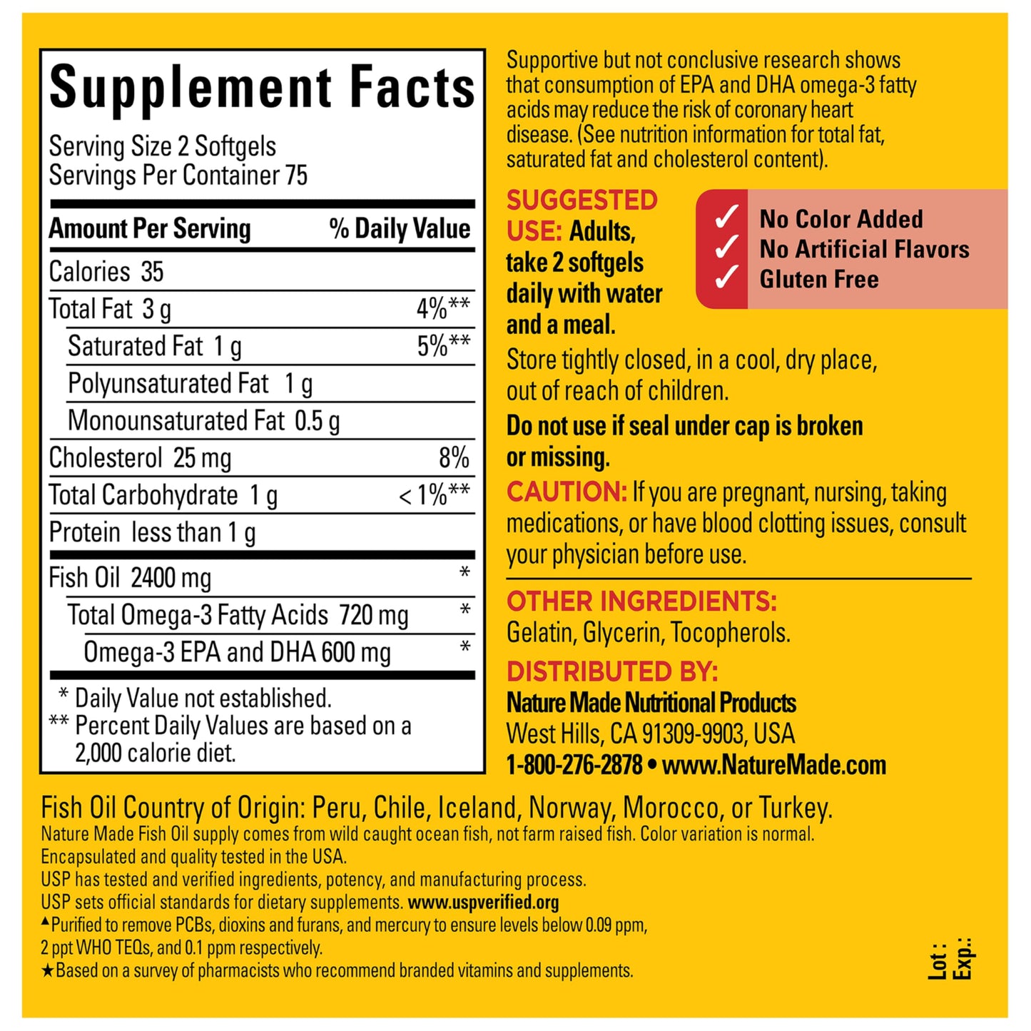 Nature Made Fish Oil Omega 3 Supplements 150 Softgels