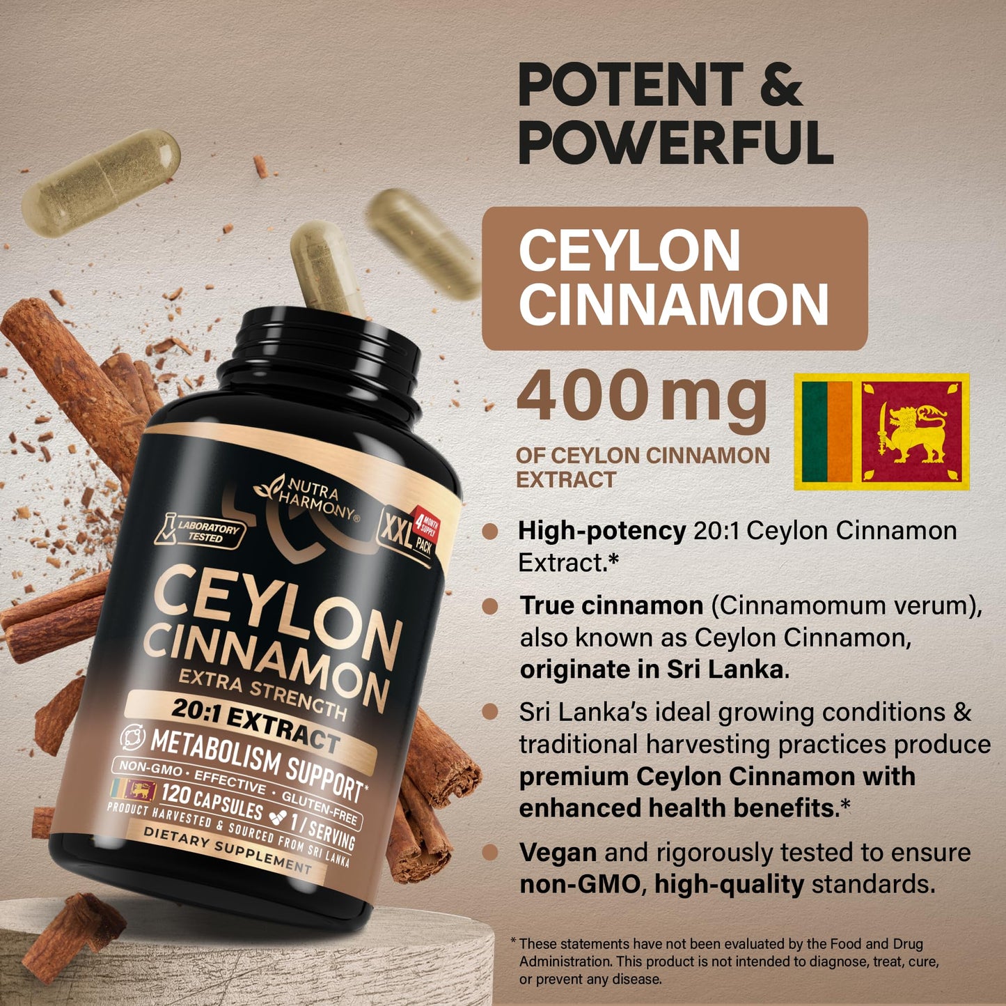 NUTRAHARMONY Ceylon Cinnamon 120 Capsules