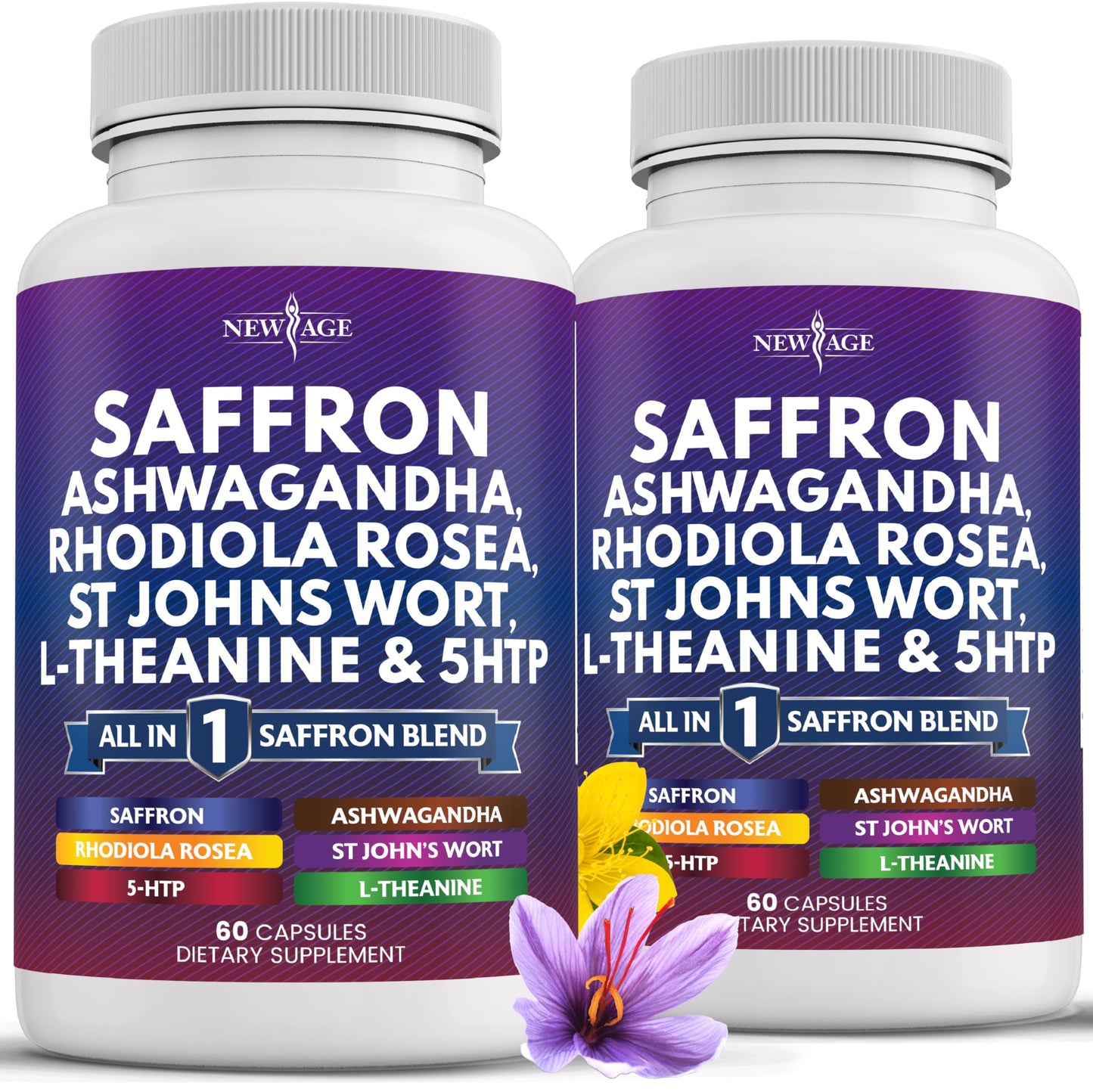 NEW AGE Saffron Supplements with Ashwagandha Capsules, 120 Capsules