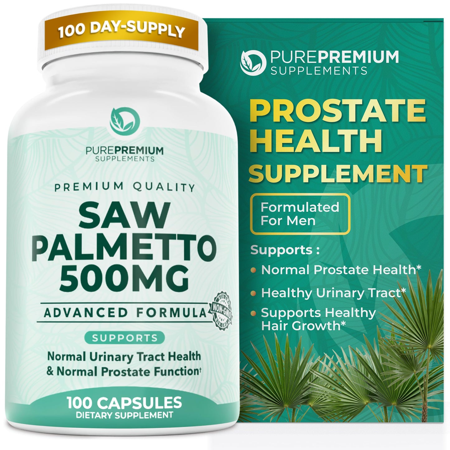 PurePremium Supplements Saw Palmetto 500 mg Tablets, 100-count