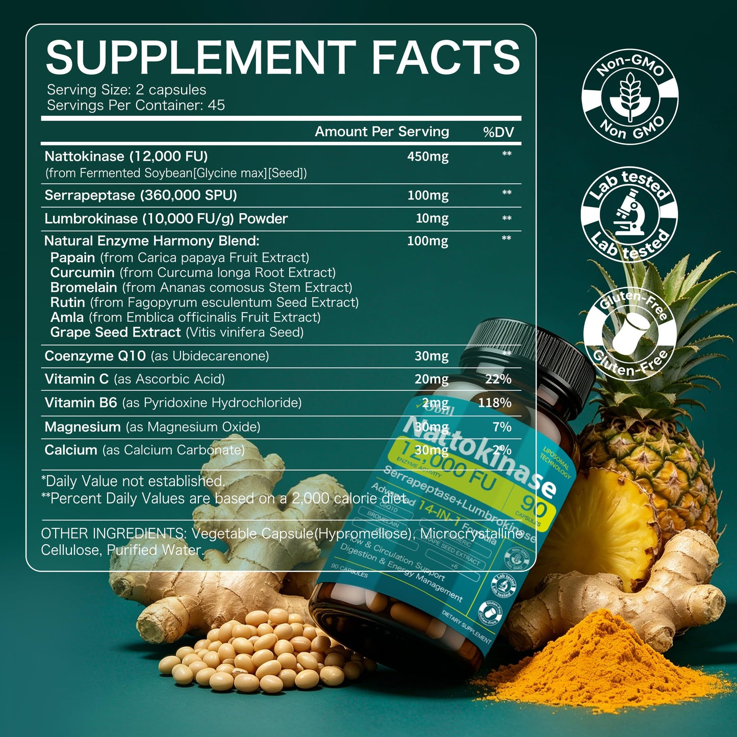 Obill NuTrance Nattokinase Supplement 12,000 FU (Max Strength) Serrapeptase & Lumbrokinase Capsules, 90 Count