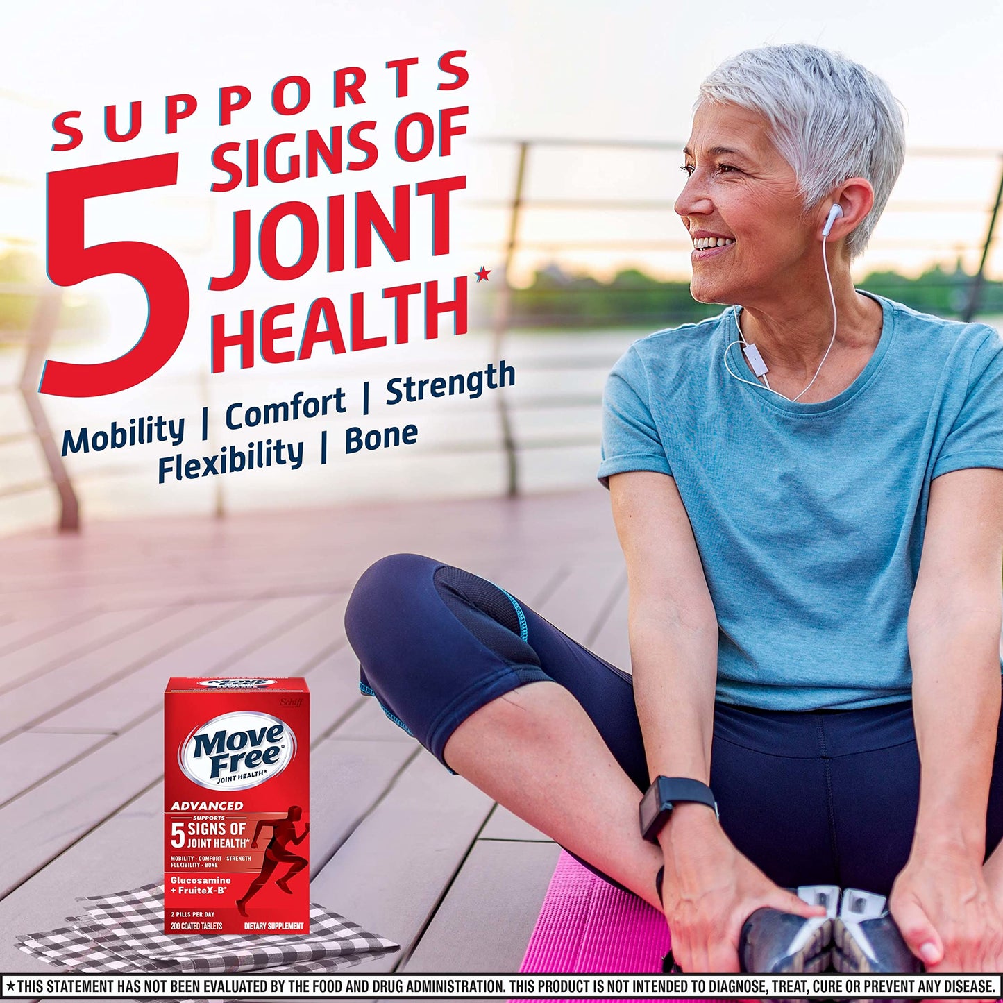 Move Free Advanced Glucosamine Chondroitin + Calcium Fructoborate Joint Support Supplement Tablets, 200 Tablets