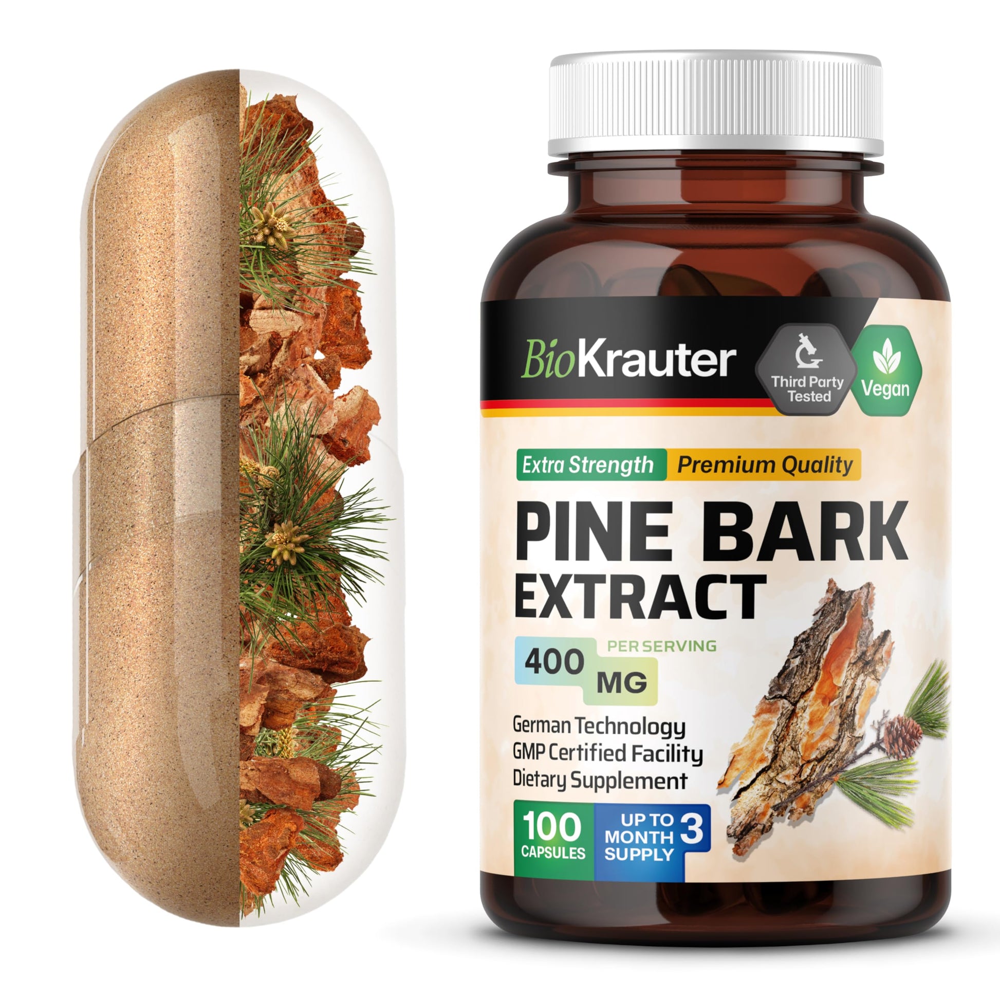 BIO KRAUTER Pine Bark Extract for Circulatory & Antioxidant Support 100 Capsules
