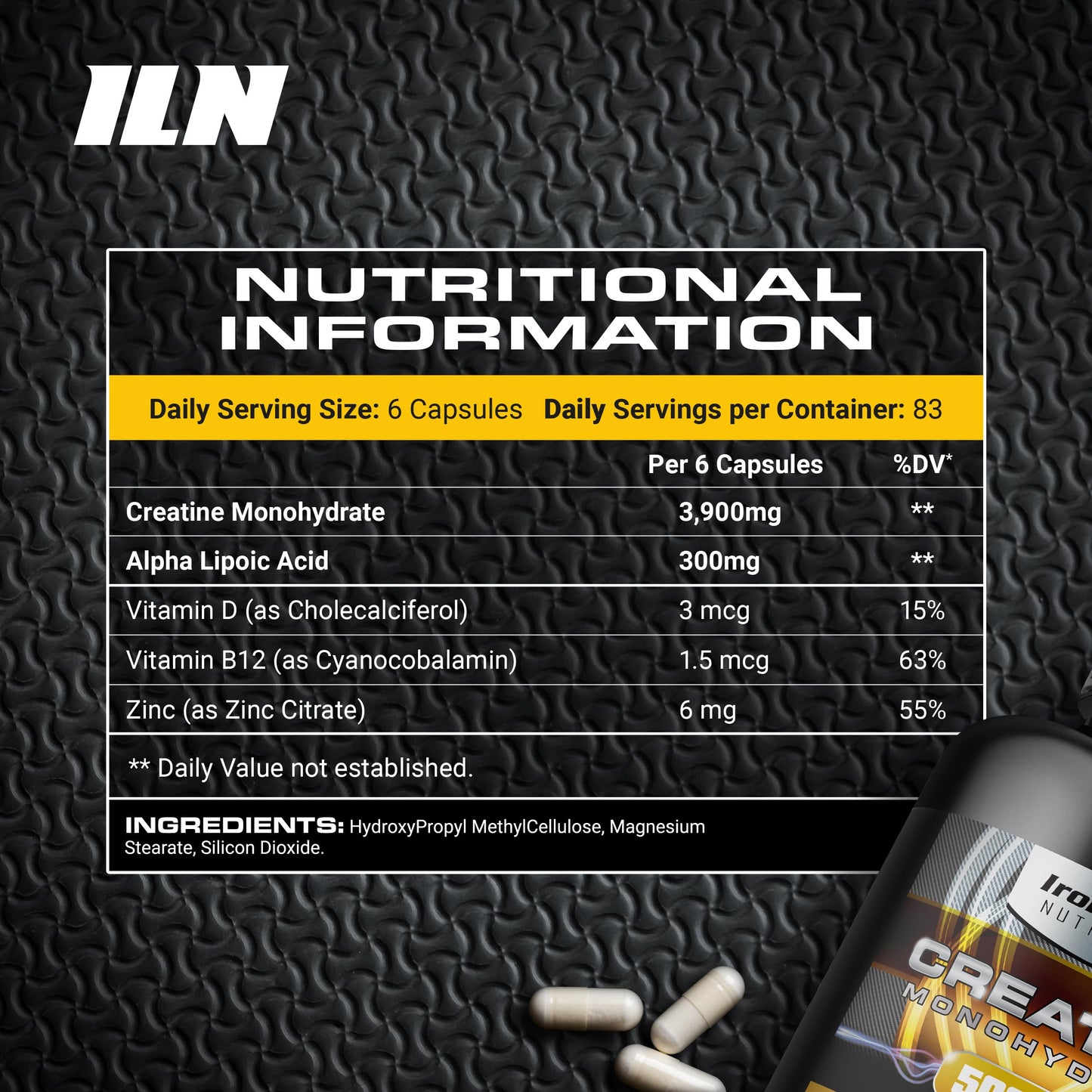 Iron Labs Nutrition Creatine Monohydrate Capsules, 3900mg, 500 Capsules