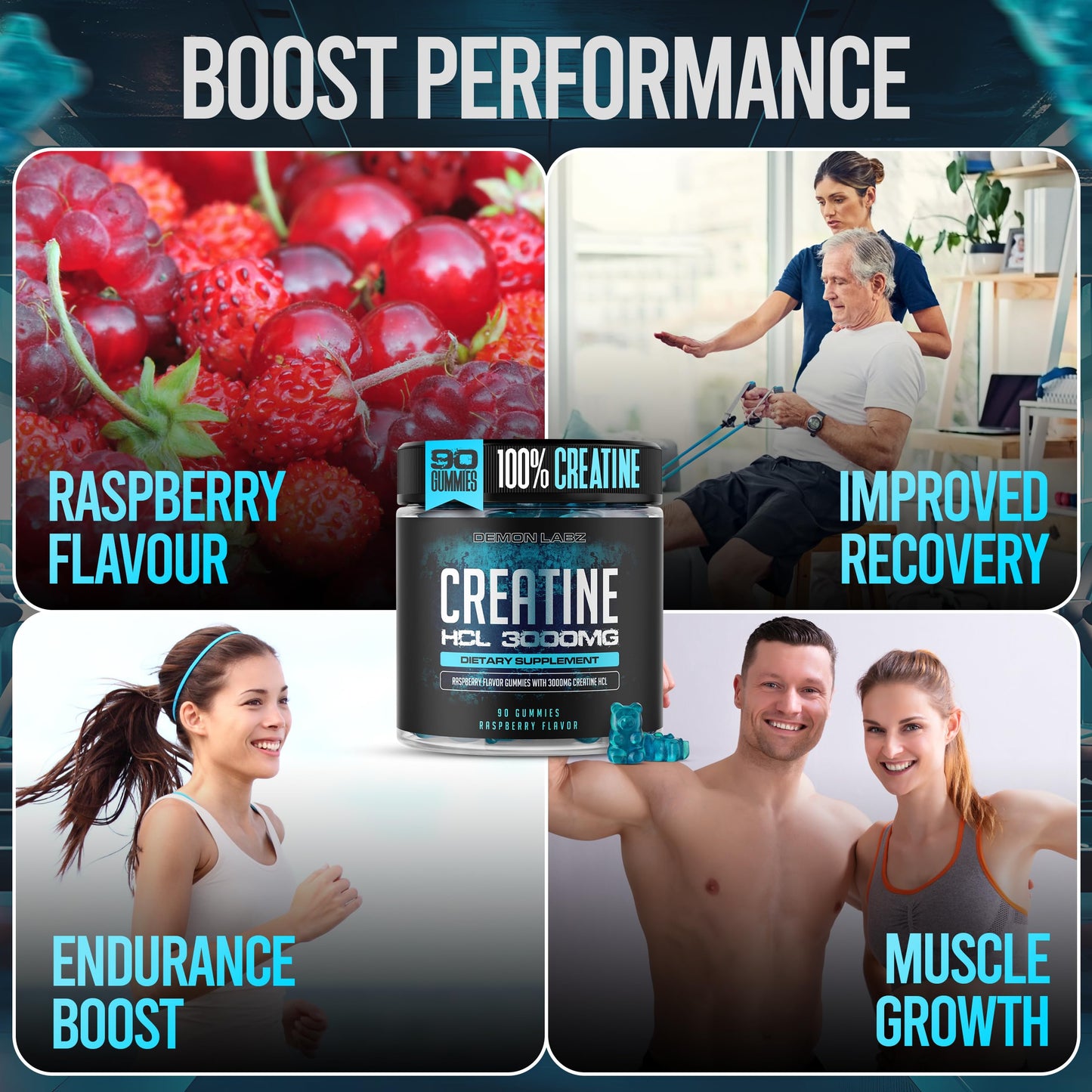 Demon Labz Creatine HCl 3000mg Per Serving Raspberry Flavor Gummies, 90 Count