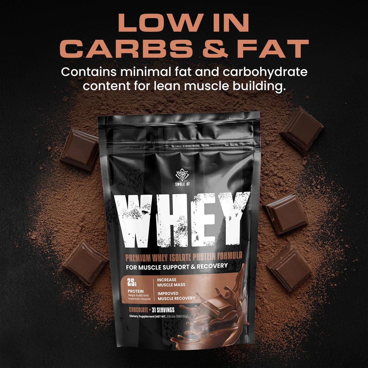 Swole AF Whey Isolate Protein Formula Powder, Chocolate, 2.04 lb