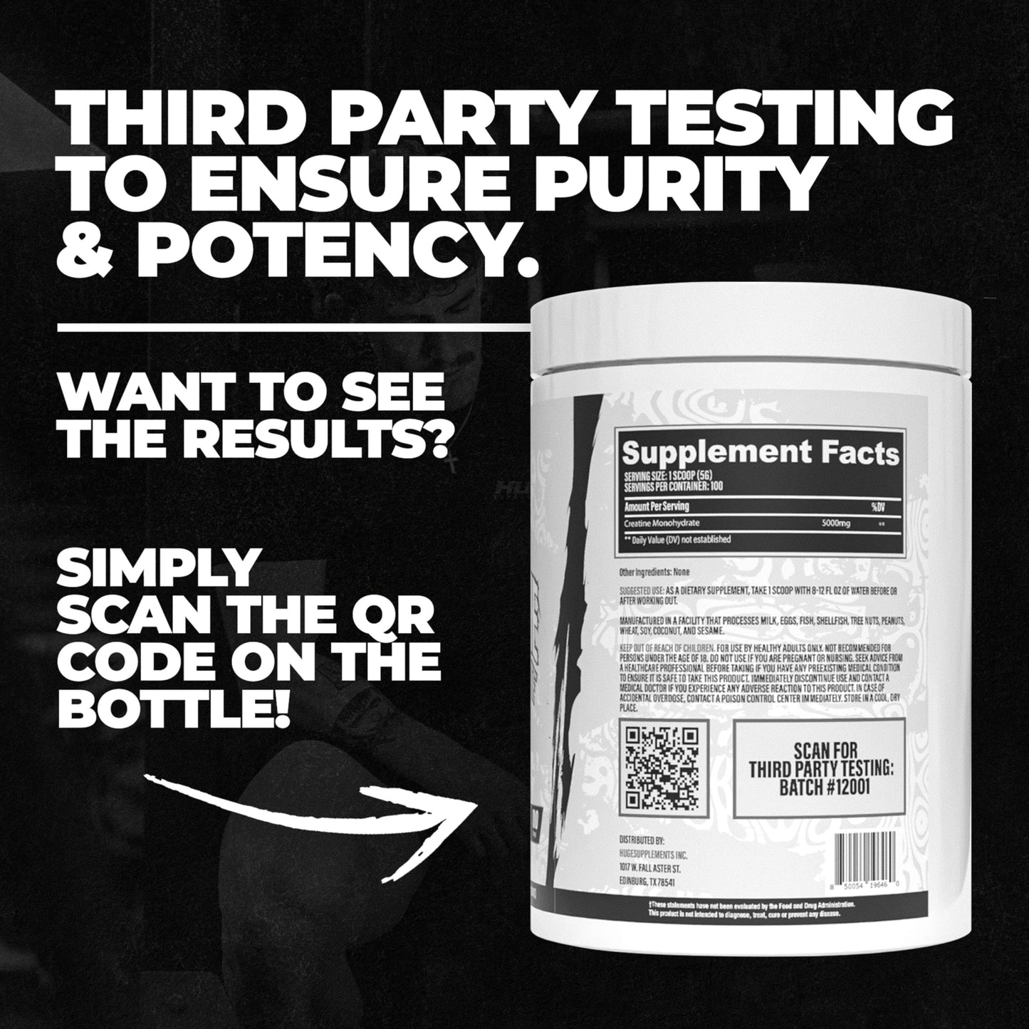Huge Supplements Pure Micronized Creatine Monohydrate Powder 1.1 Pound