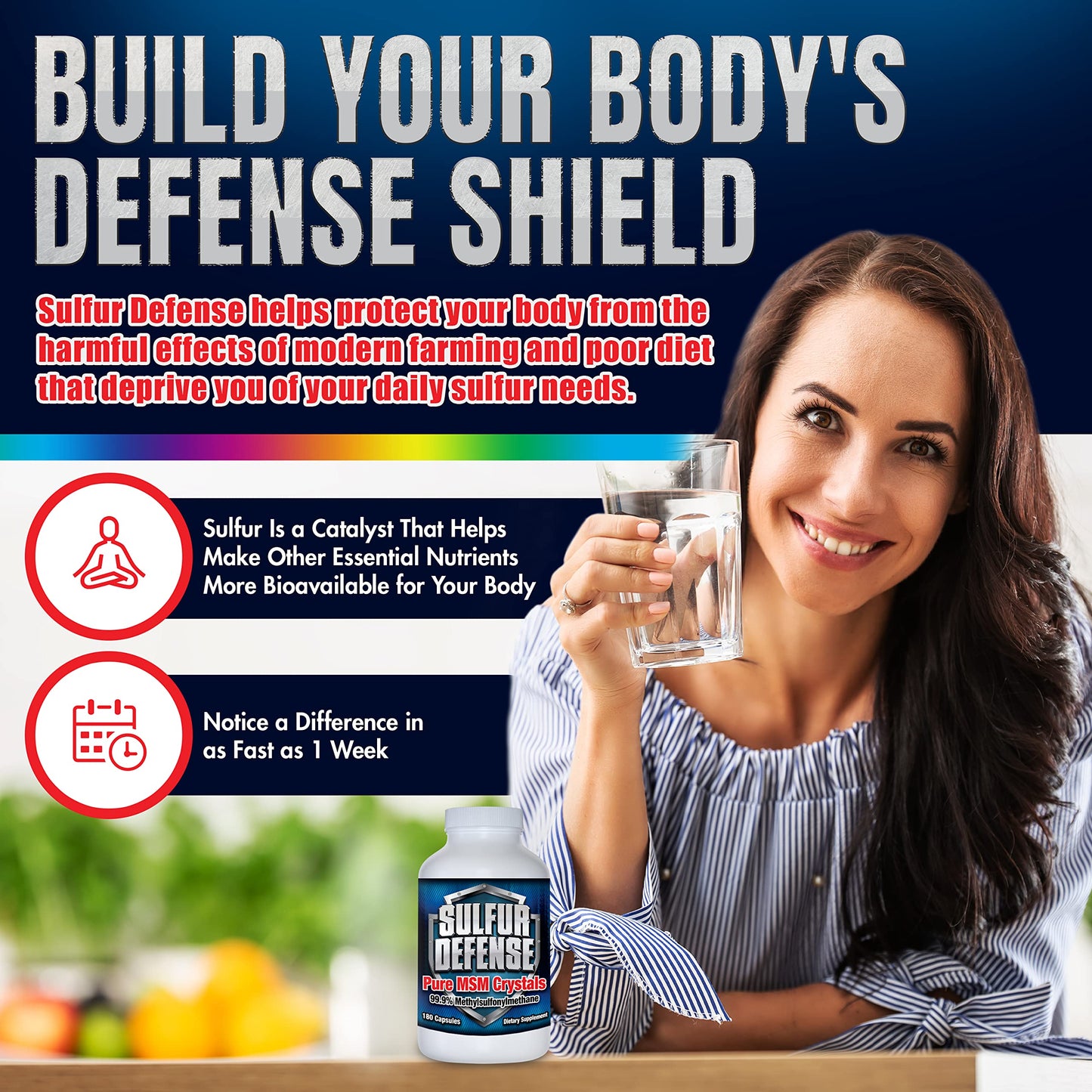 7 Lights Sulfur Defense Opti-MSM 99.9% Pure MSM Capsules, 180 Capsules