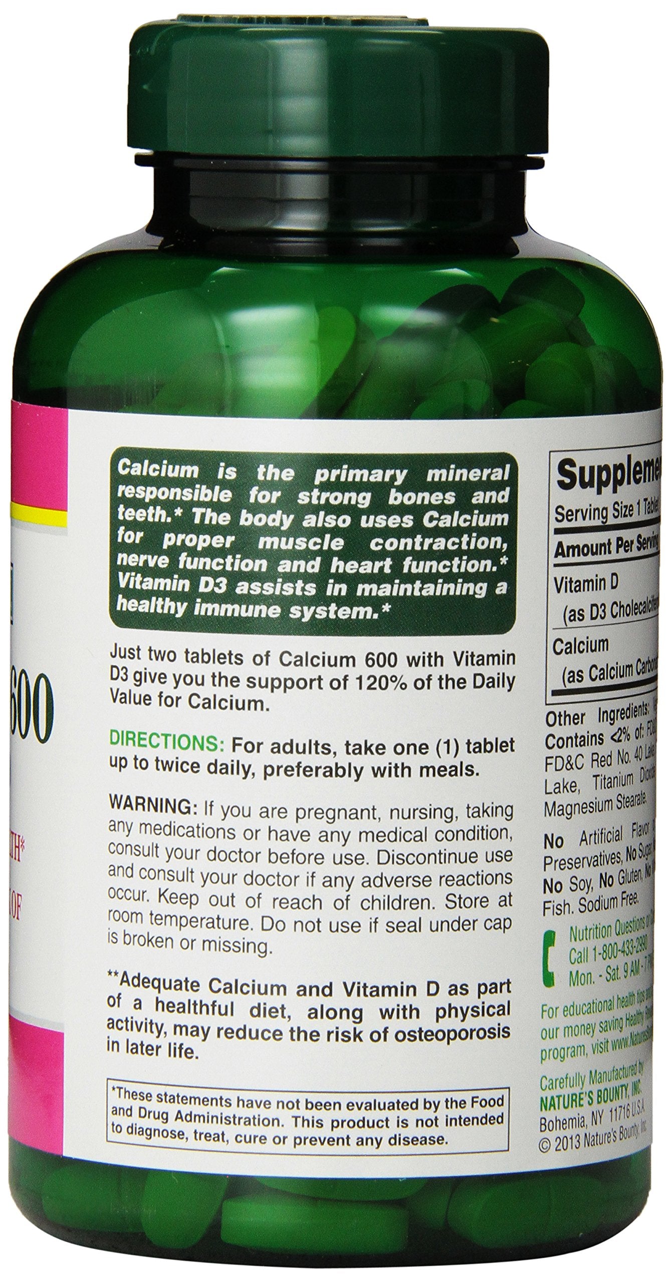 Nature's Bounty High Potency Calcium 600 + D Tablets, 500 Count