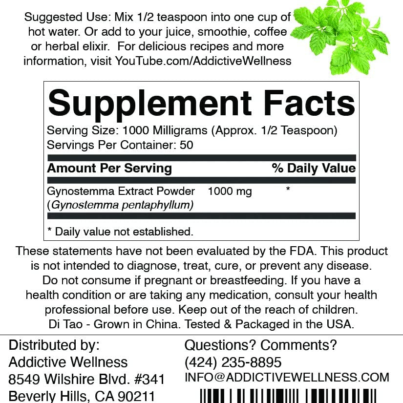 Addictive Wellness Gynostemma Leaf Extract Powder, 1.76 Ounce
