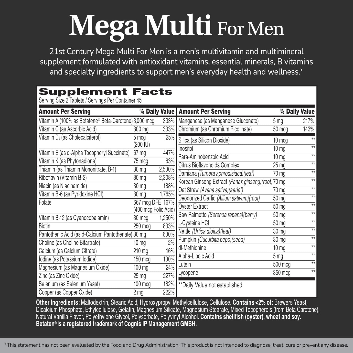 21st Century Mega Multi for Men Multivitamin, Saw Palmetto & Ginseng, 90 Tablets