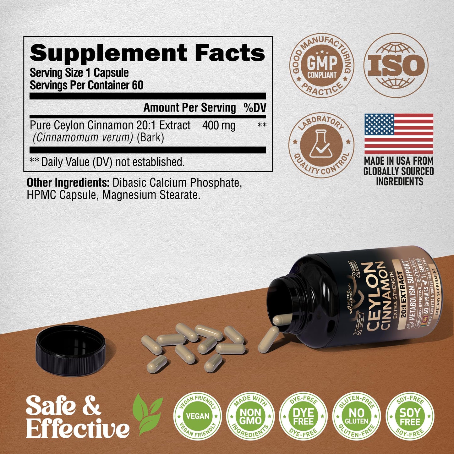 NUTRAHARMONY Ceylon Cinnamon Capsules 60 Count