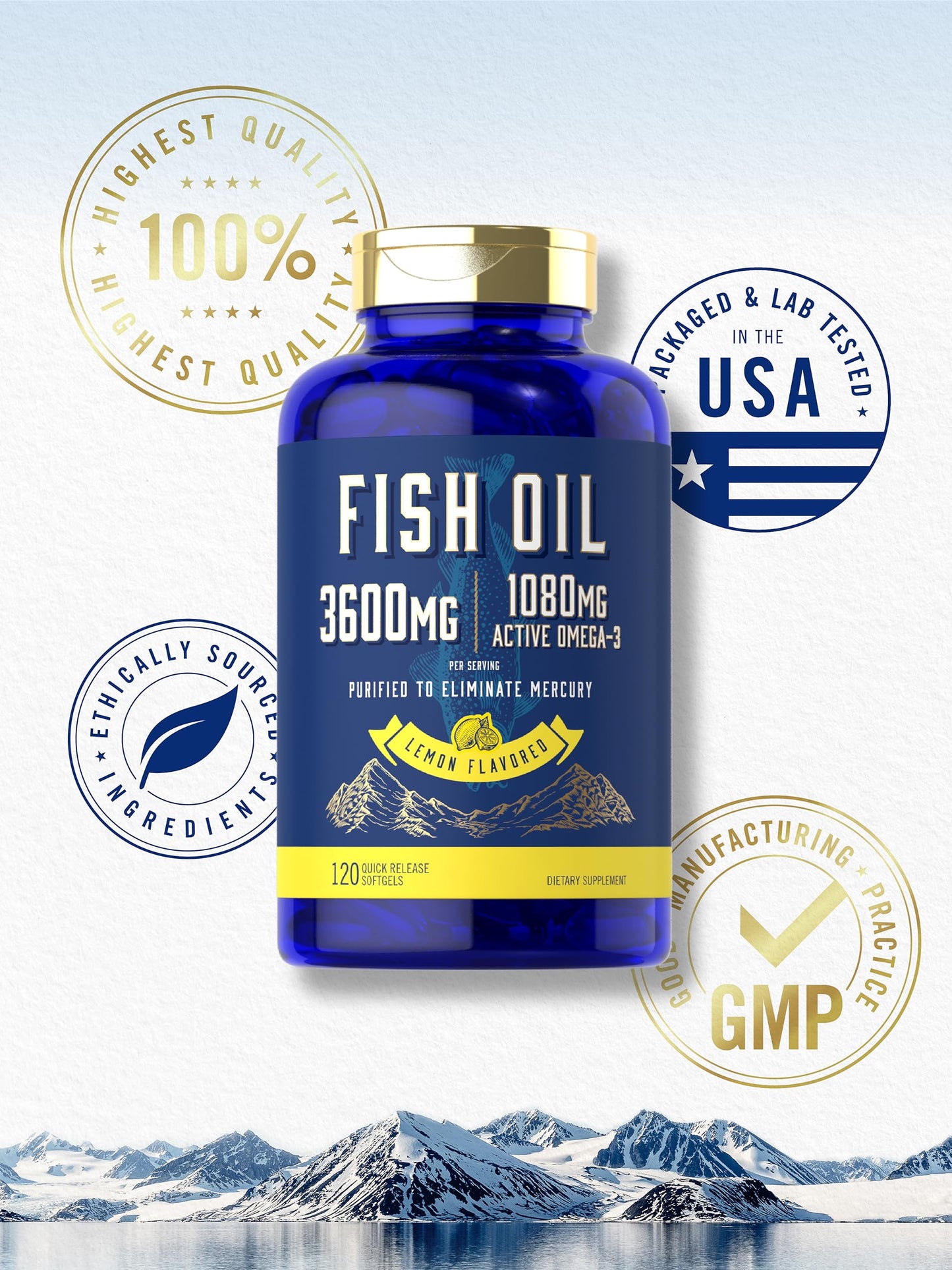Carlyle Fish Oil 3600mg | 1080mg Omega-3 Softgels, 120 Count