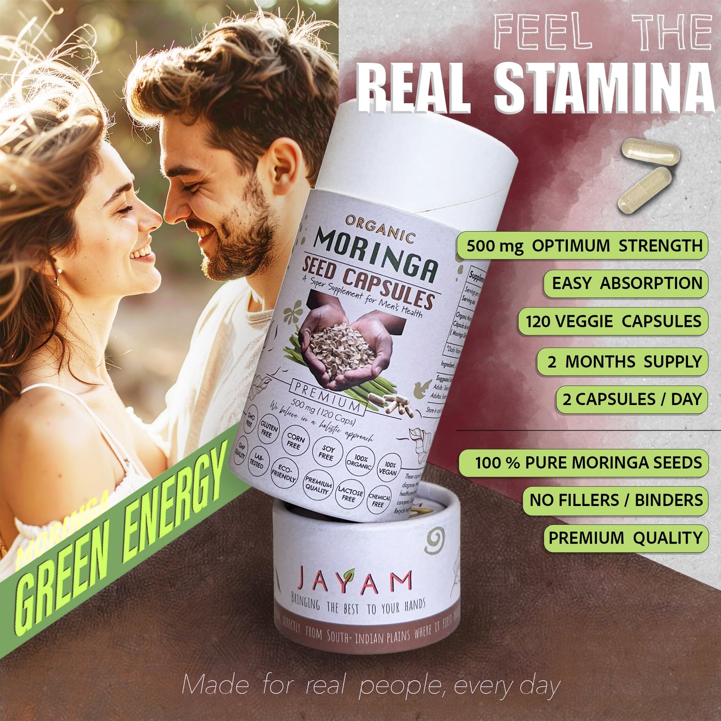 JAYAM Organic Moringa Seed, 120 Capsules