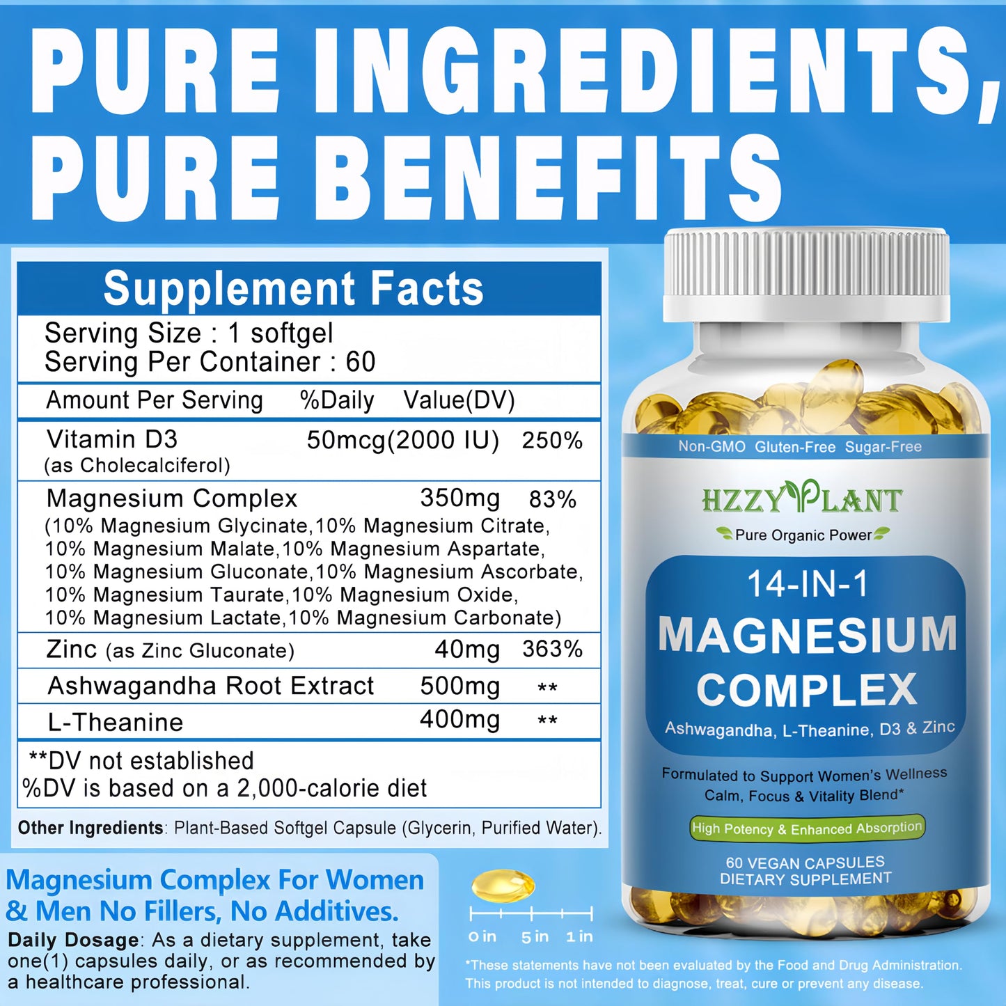 HZZYPLANT Magnesium Complex Softgels, 60 Softgels