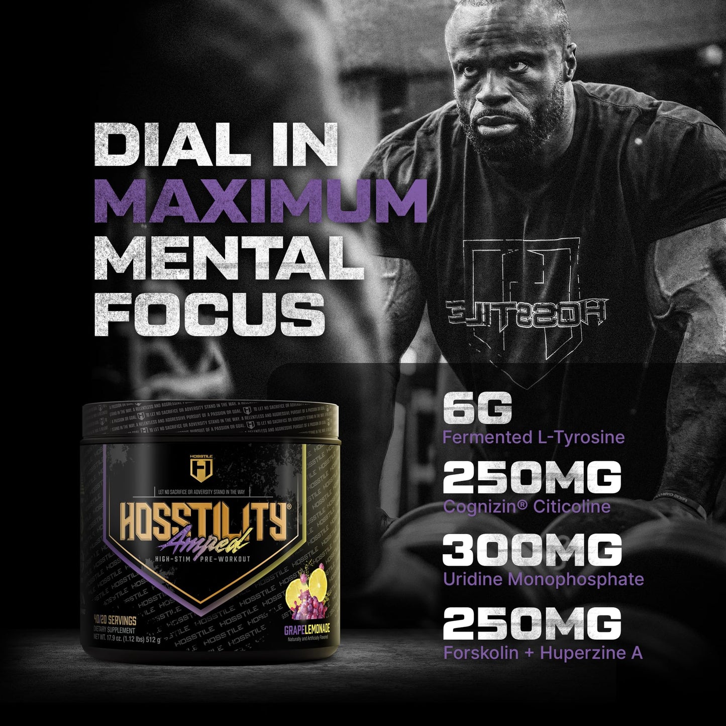 HOSSTILE Hosstility Amped High Stim Pre-Workout Powder, 17.9 oz