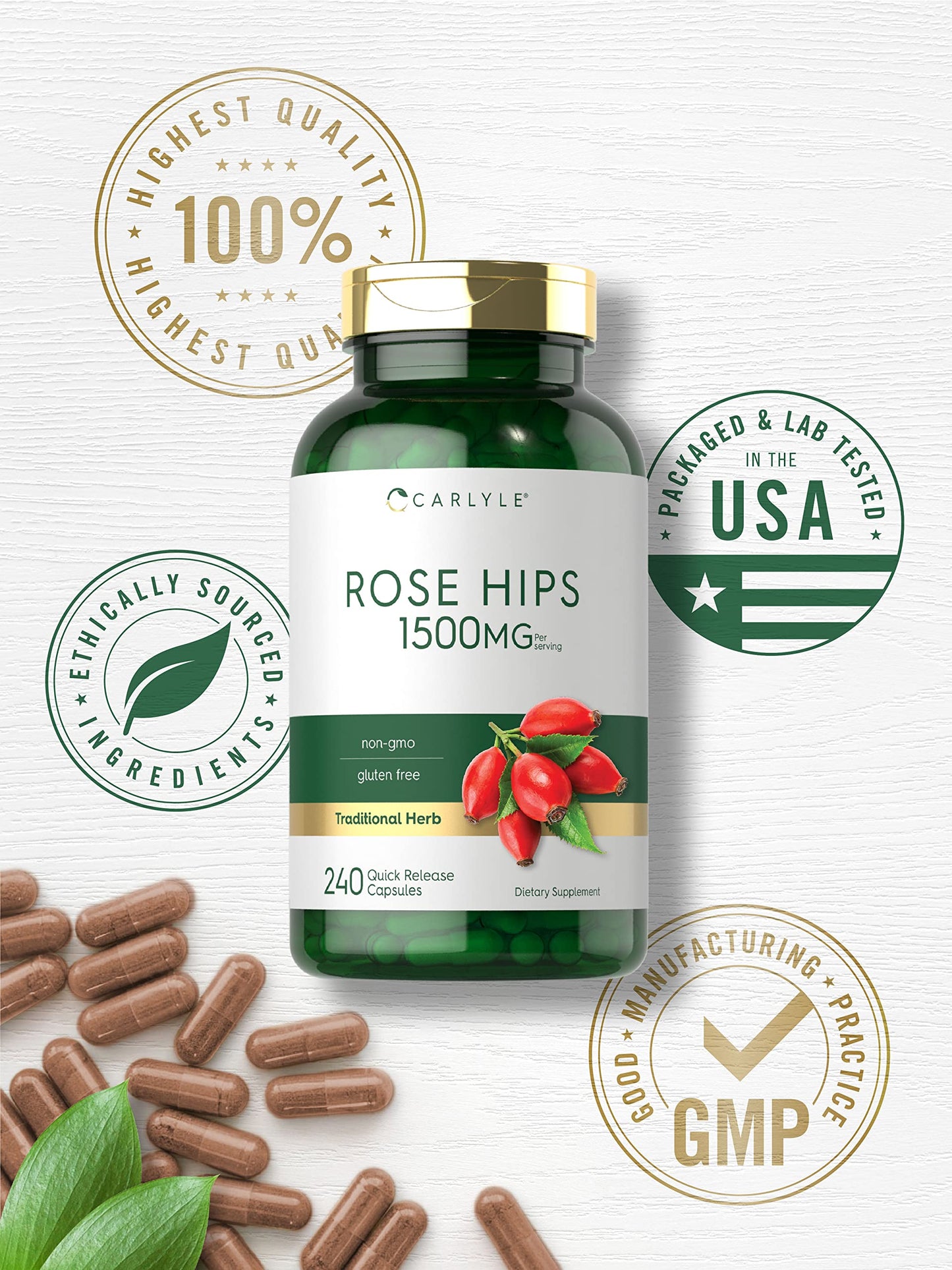 Carlyle Rose Hips 1500mg Capsules, 240 Count