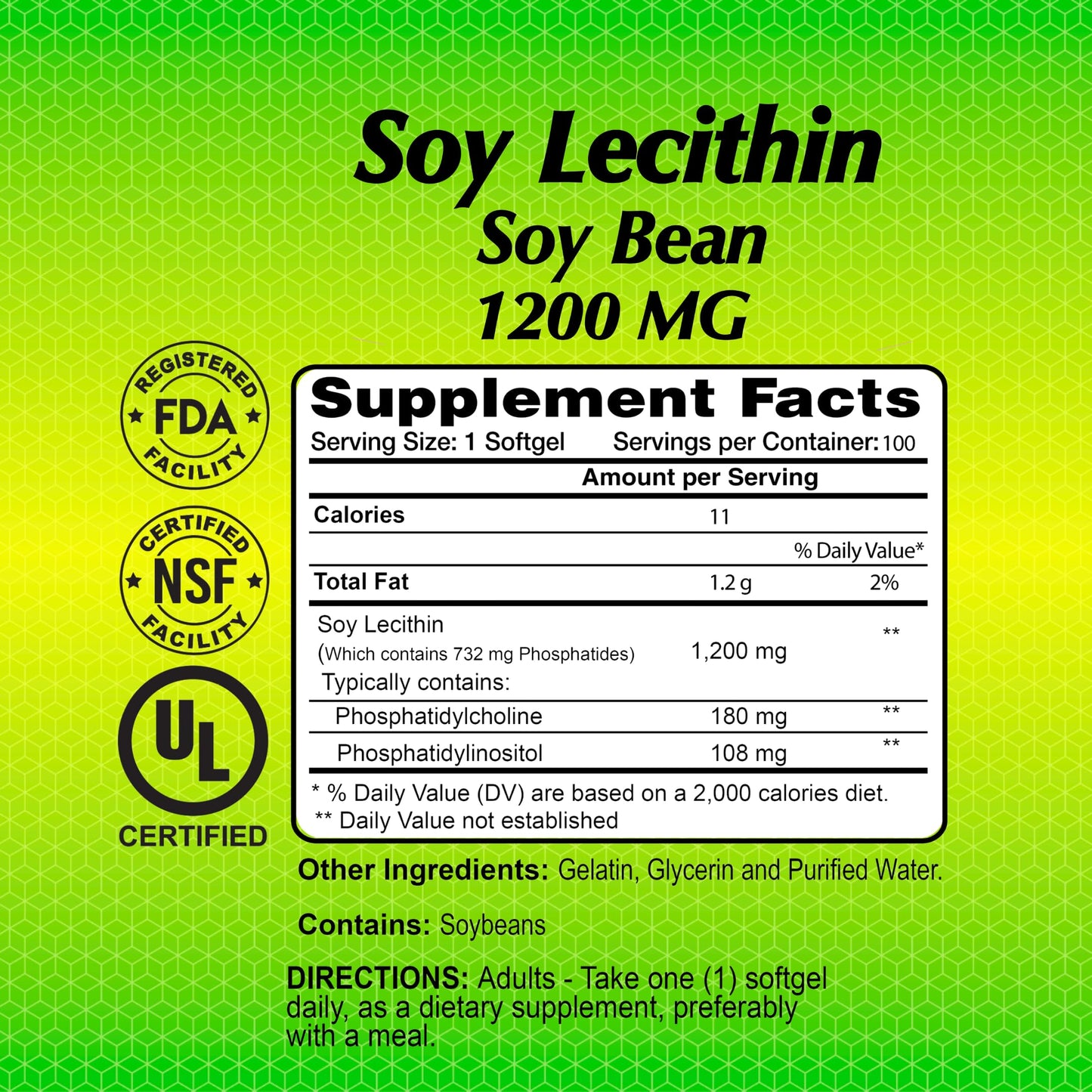 ALFA VITAMINS Soy Lecithin 1200 mg Softgels, 100 Softgels