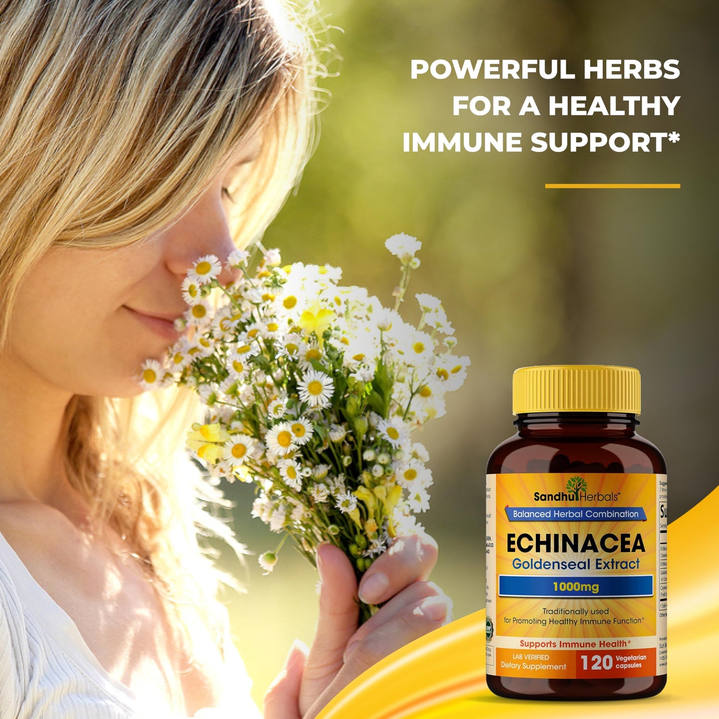 SANDHUHERBALS Echinacea Goldenseal 1000 Mg Capsule 120 Count