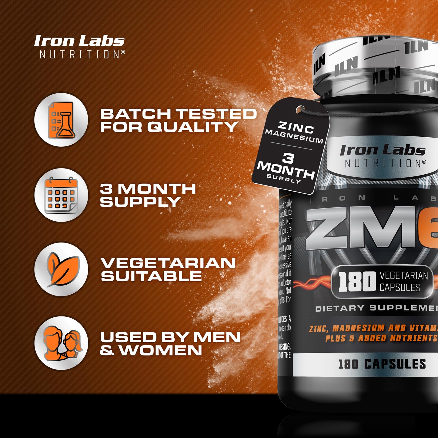 Iron Labs Nutrition ZM6 High Strength Zinc and Magnesium Supplement Capsules, 180 Count