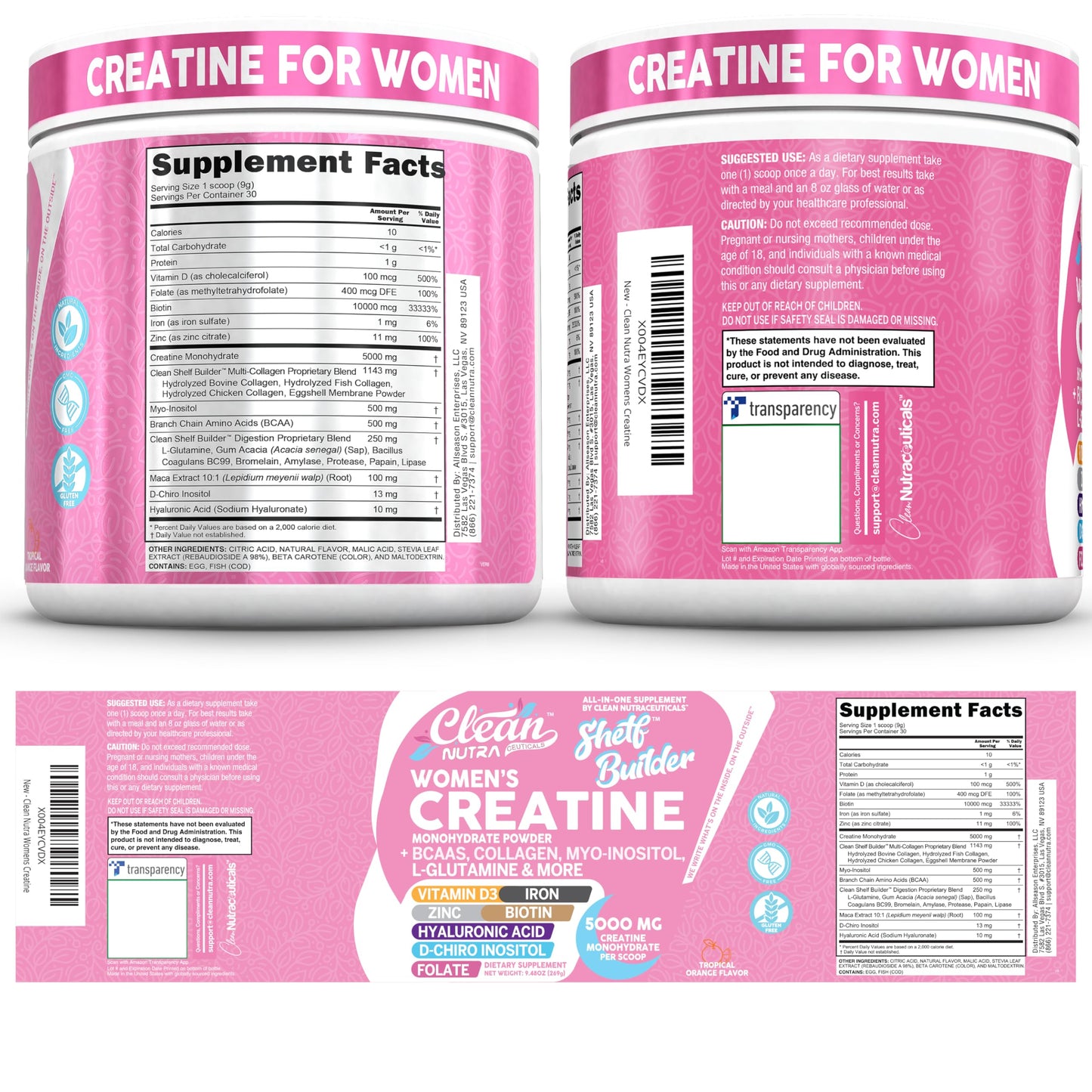 Clean Nutraceuticals Creatine Monohydrate + BCAA Powder 9.48 Ounce