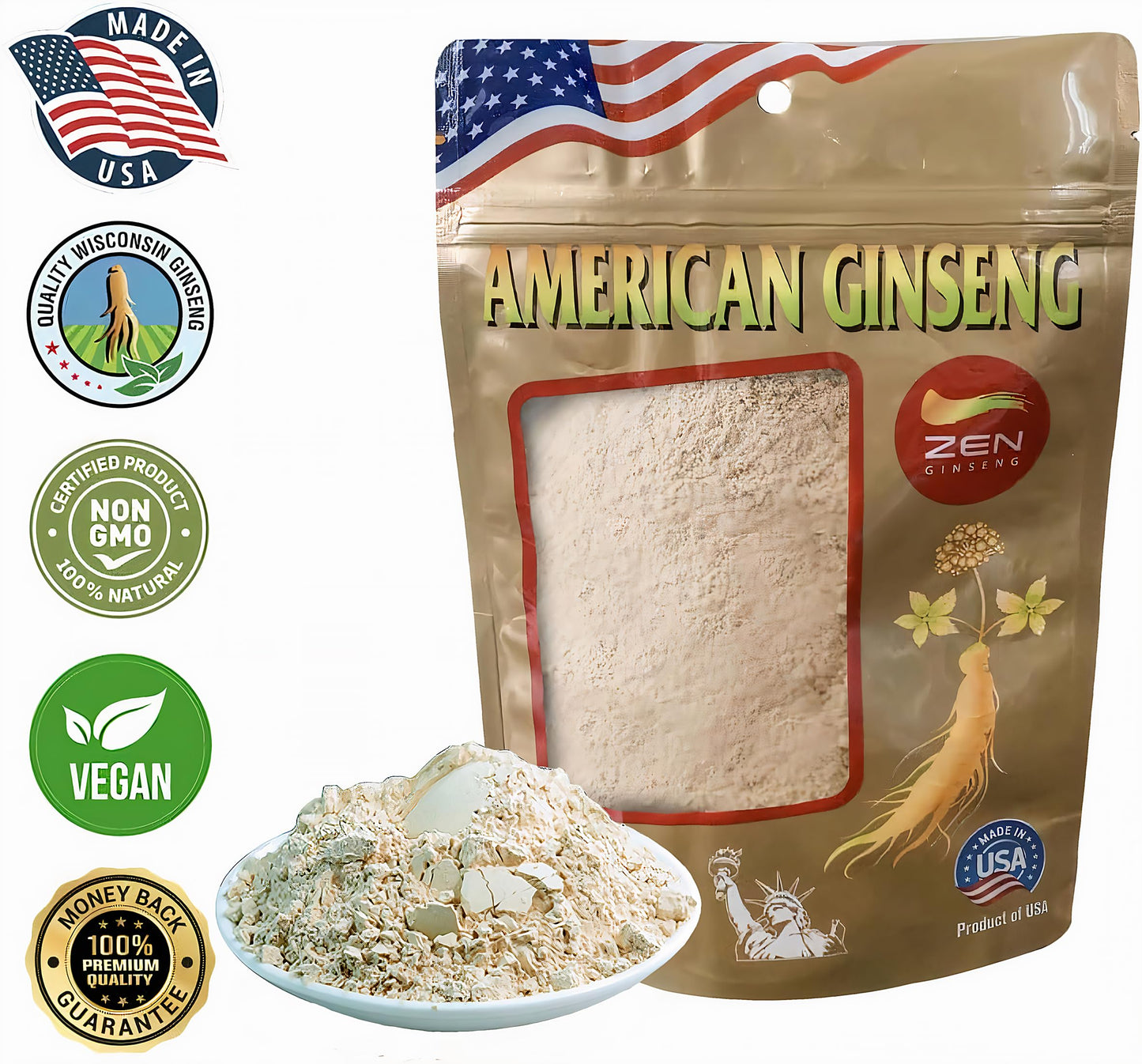 Zen Ginseng American Wisconsin Ginseng Powder, 4 oz