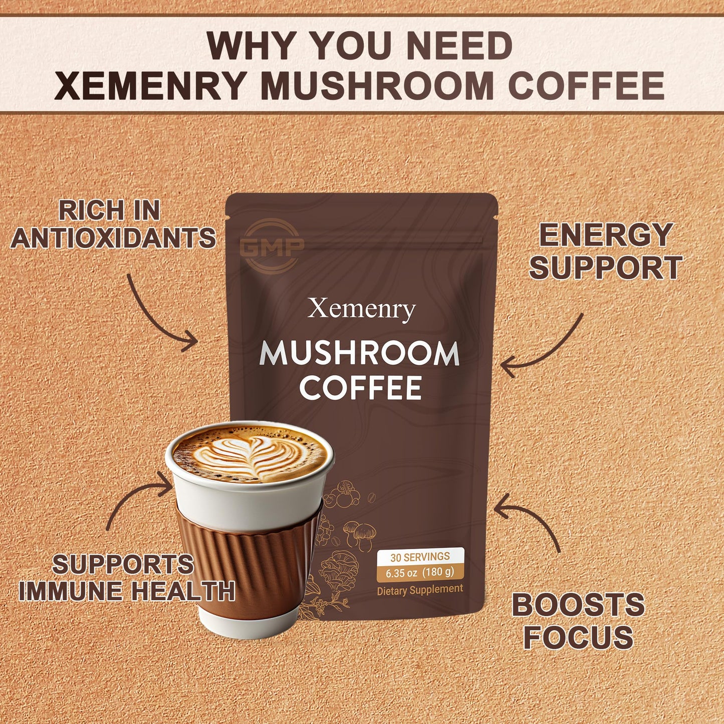 Xemenry Mushroom Coffee Powder 6.35 oz