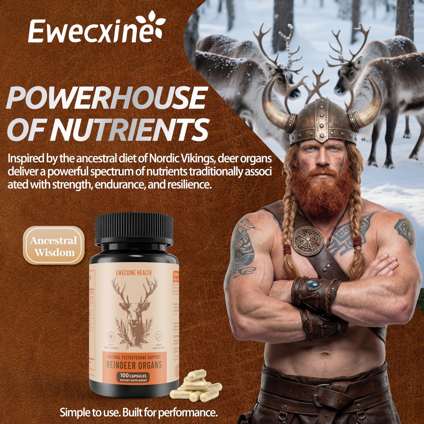 Ewecxine Reindeer Organ Supplement for Men Capsules, 100 Count