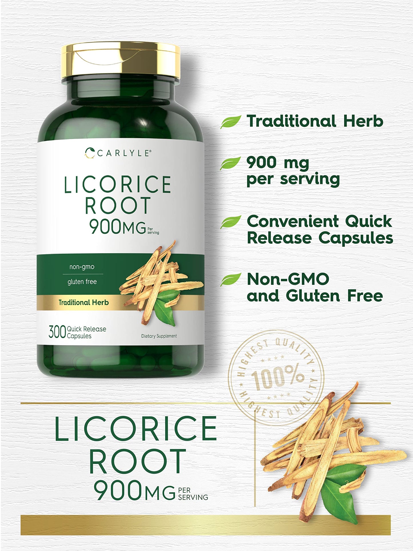 Carlyle Licorice Root Extract Supplement 900mg 300 Capsules