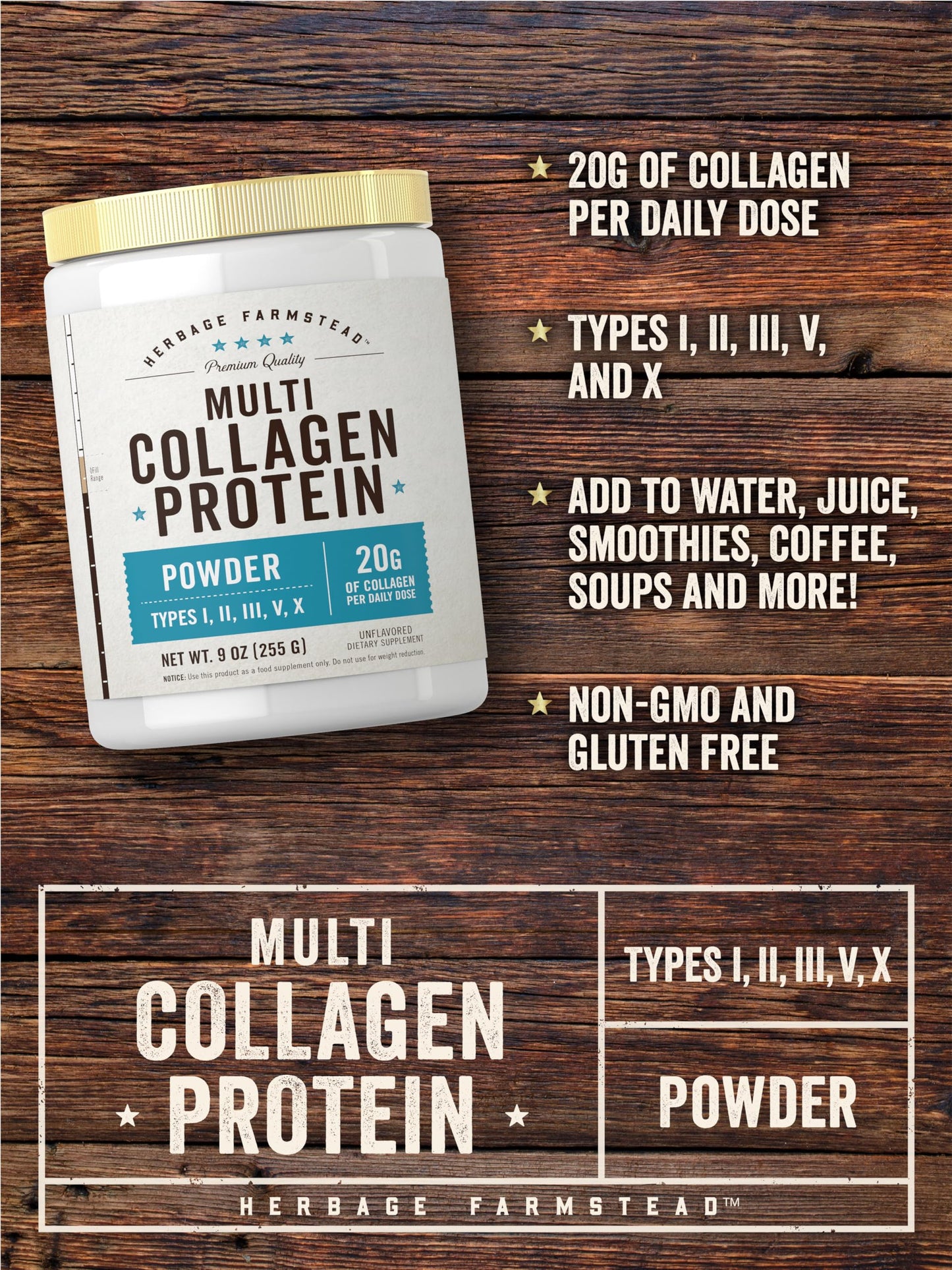 Carlyle Multi Collagen Peptides Powder Type I, II, III, V, X, 9