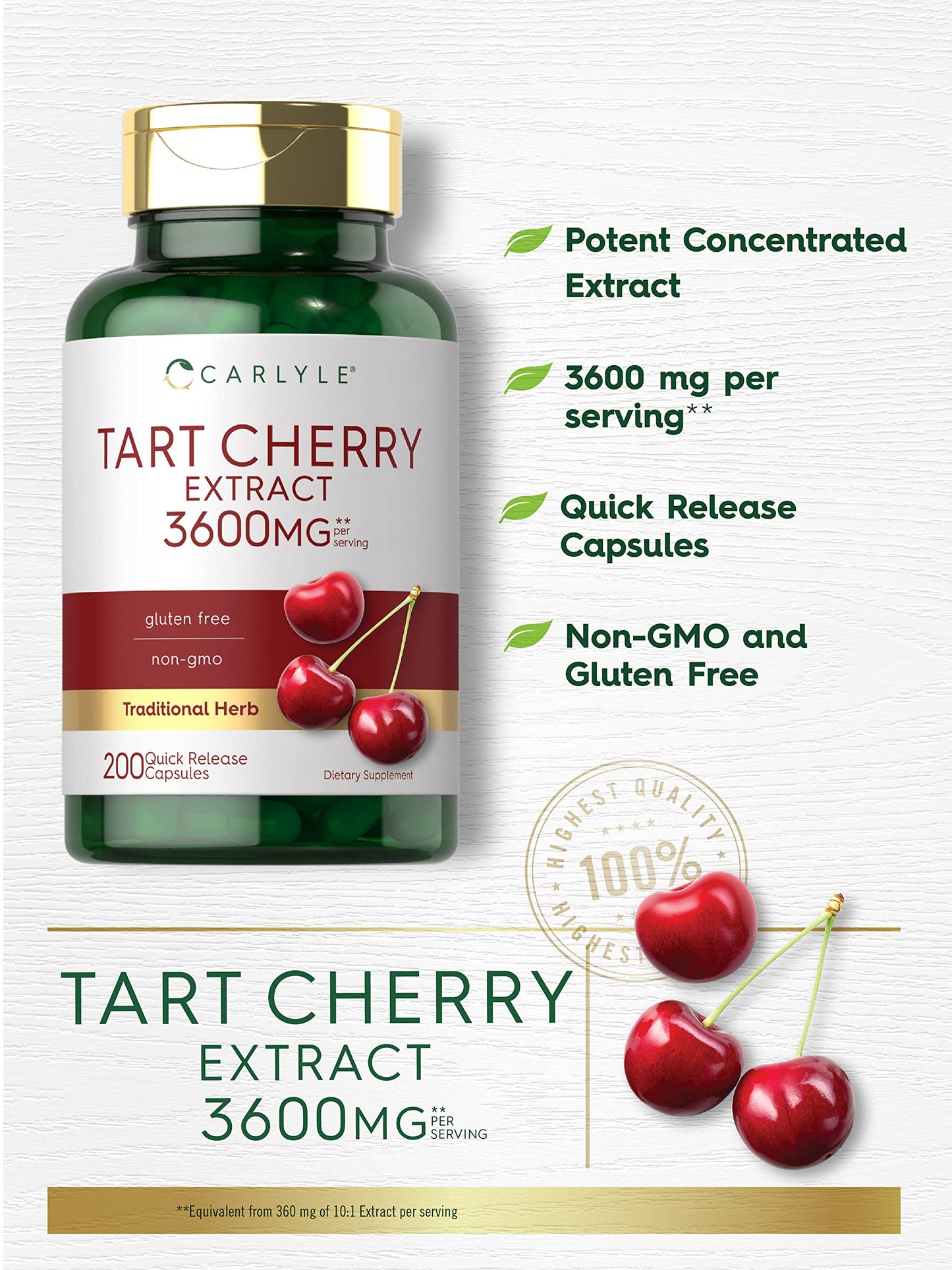 Carlyle Tart Cherry Extract Capsules 200 Count