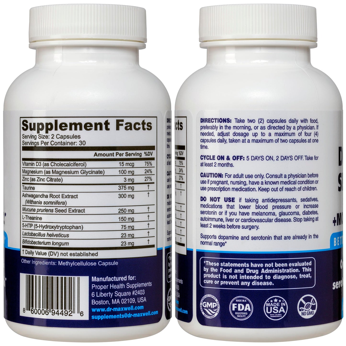 Dr. Maxwell Serotonin and Dopamine Supplements with Mood Probiotic 5in1 Capsules, 60 Count