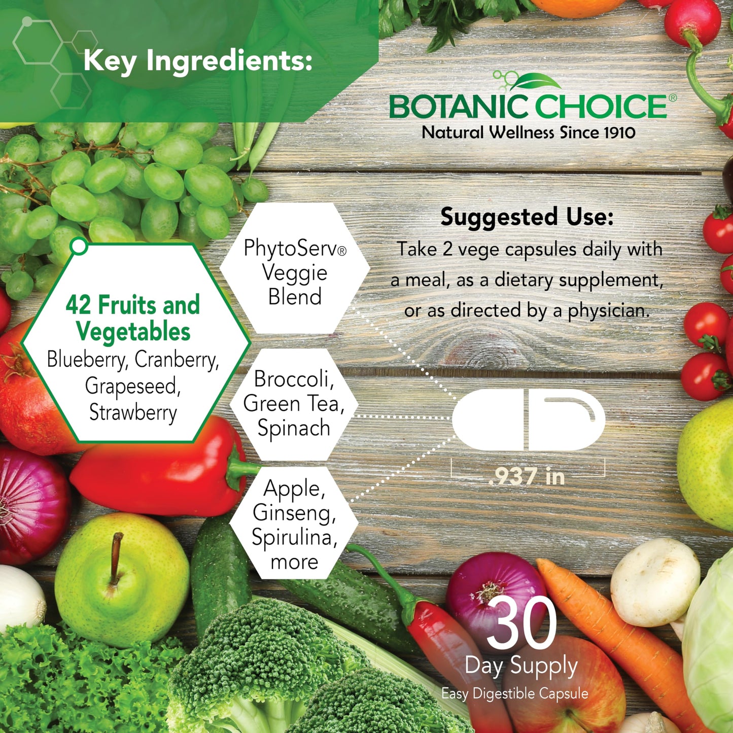 Botanic Choice Mega Fruits & Veggies Blend Capsule 60 Count