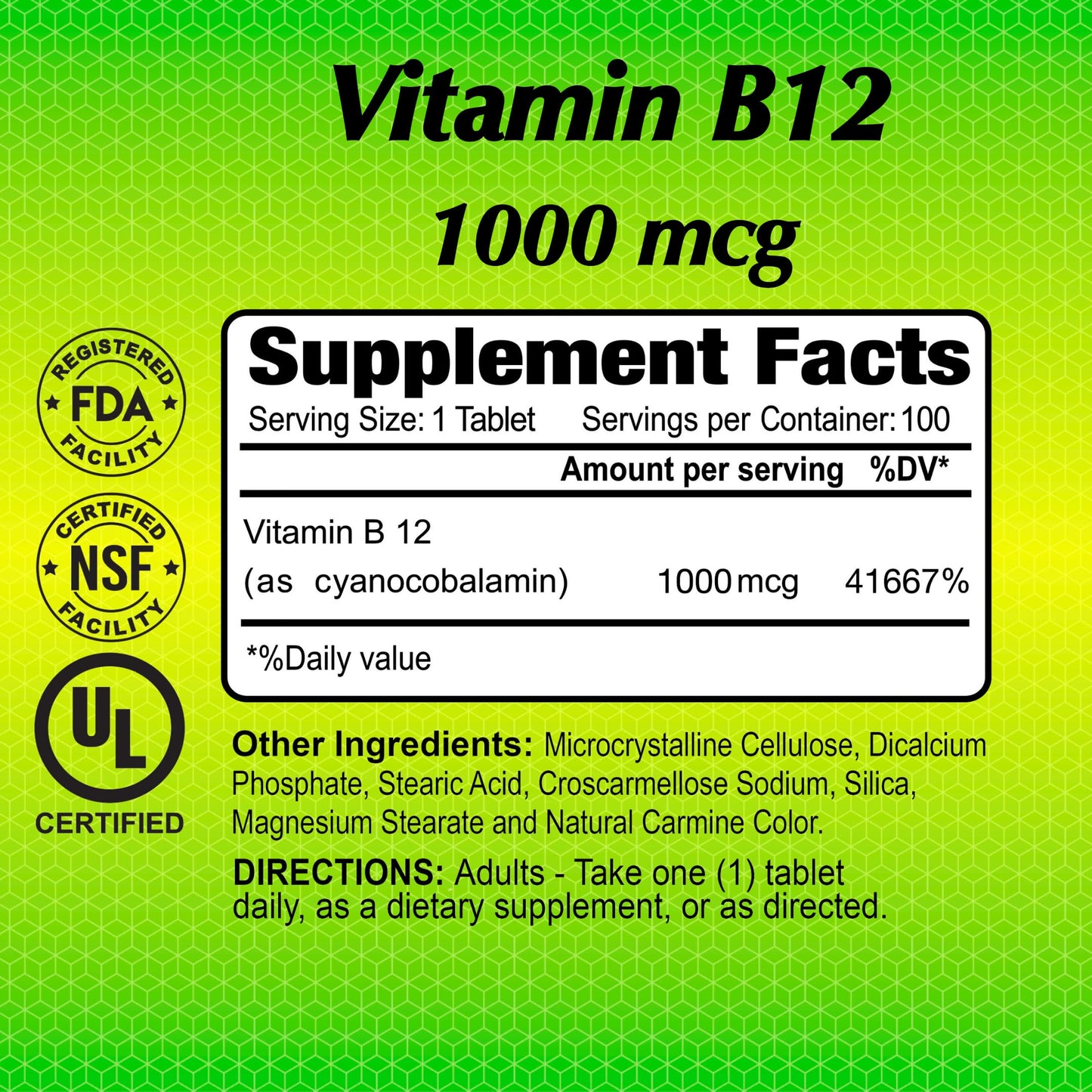 ALFA VITAMINS Vitamin B12 1000 mcg Tablet, 100 Tablets