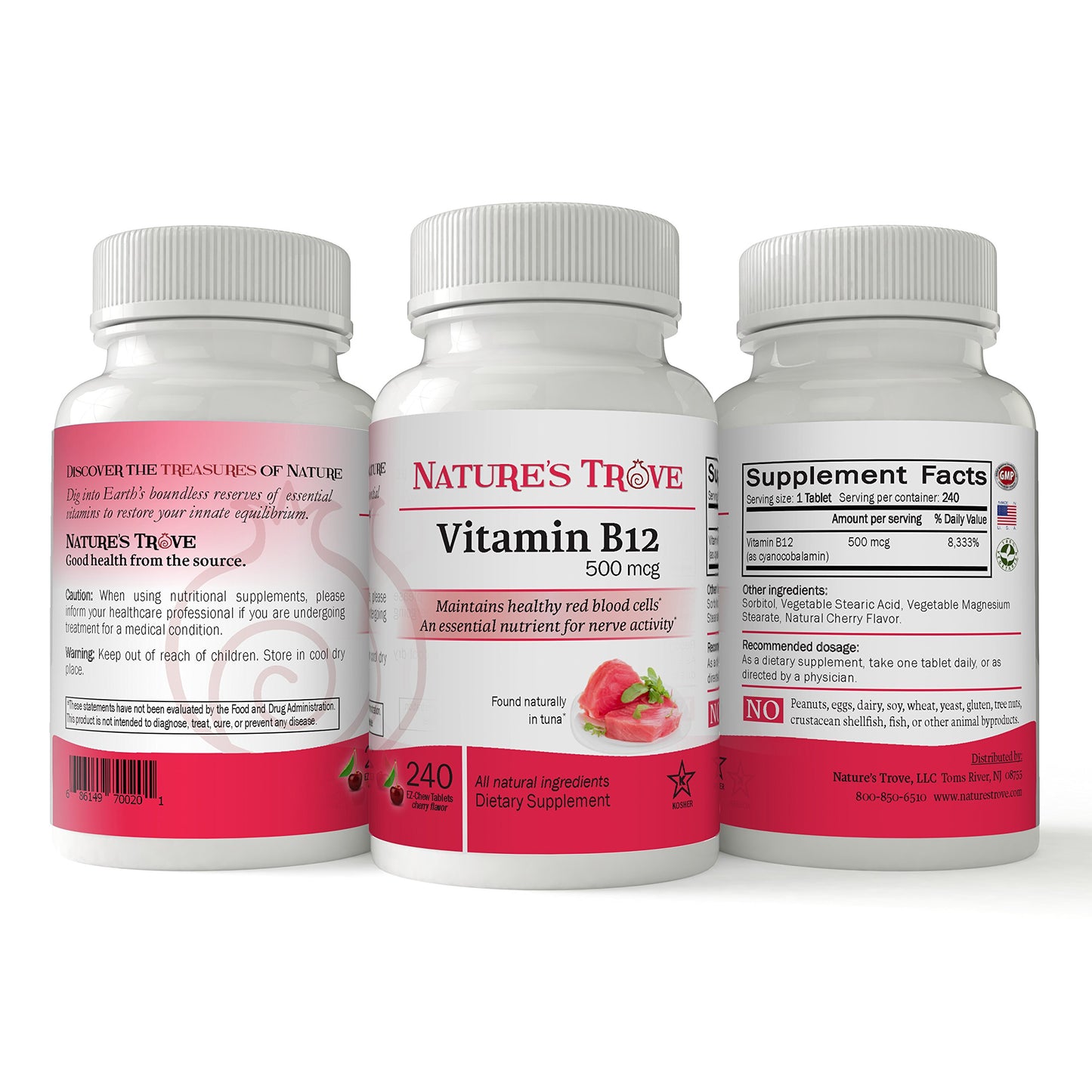 Nature's Trove Vitamin B12 500 mcg Tablets, 240 Count