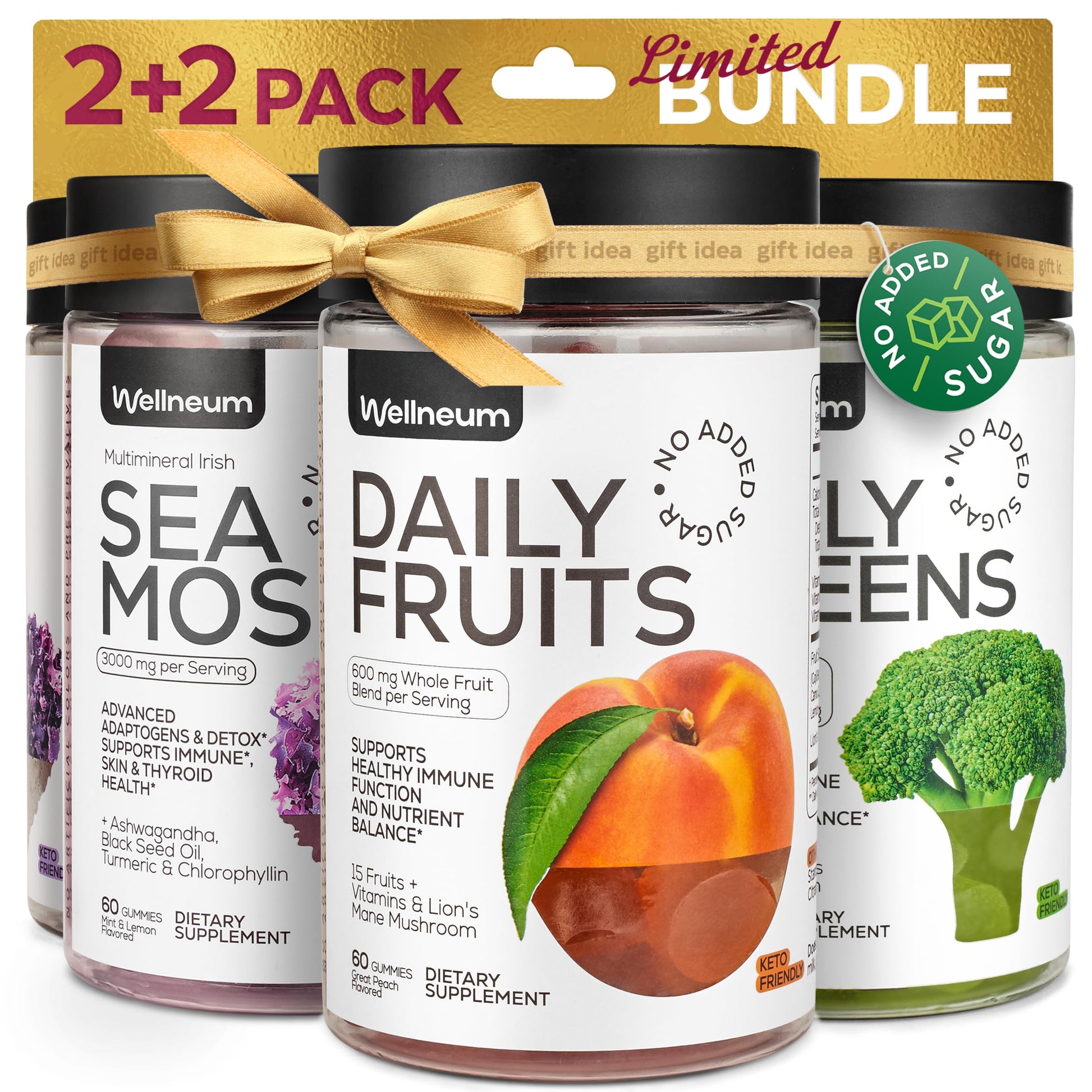 Wellneum Super Fruit Super Greens and Sea Moss Gummies Bundle, 240 Gummies