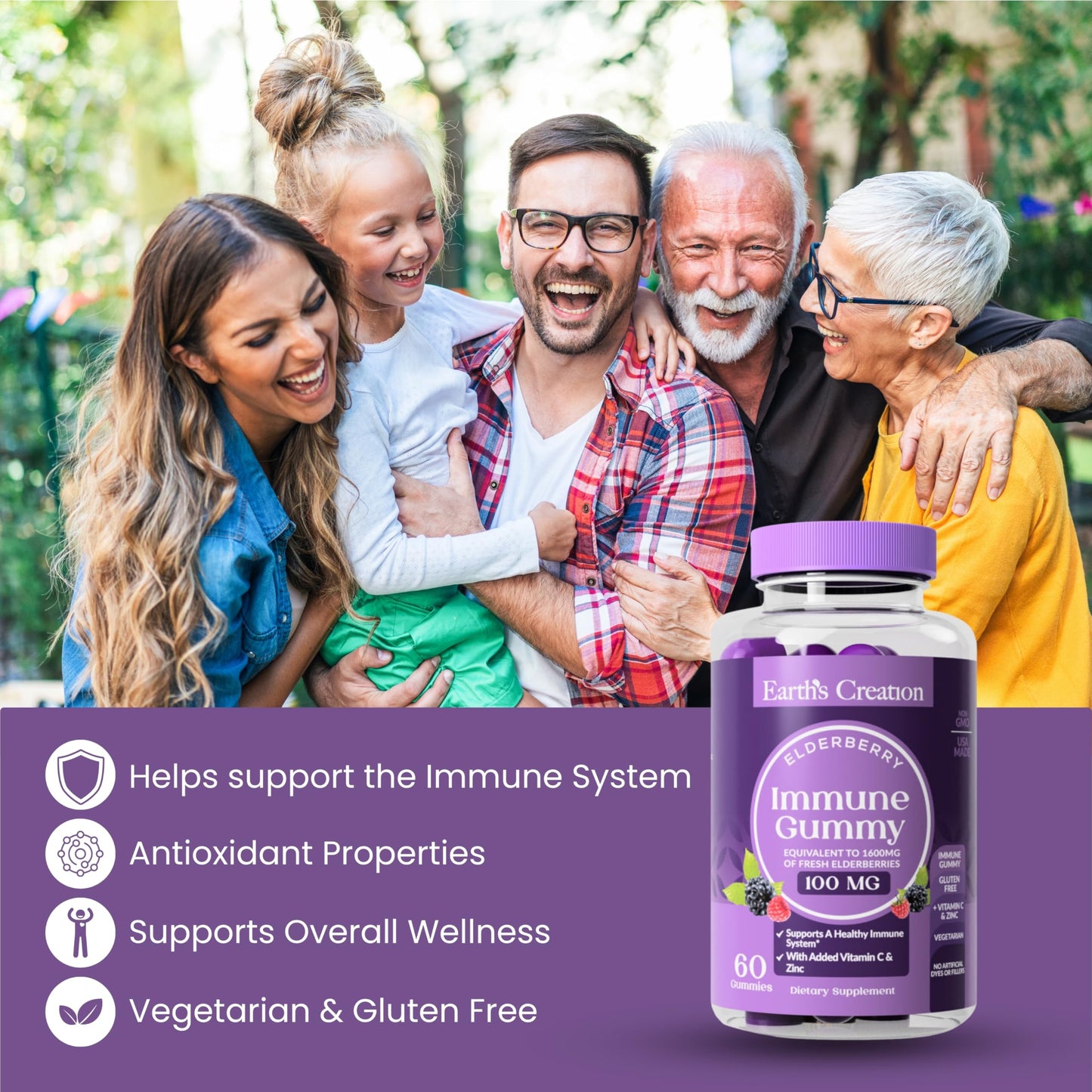 Earth's Creation Elderberry Gummies 60 Count