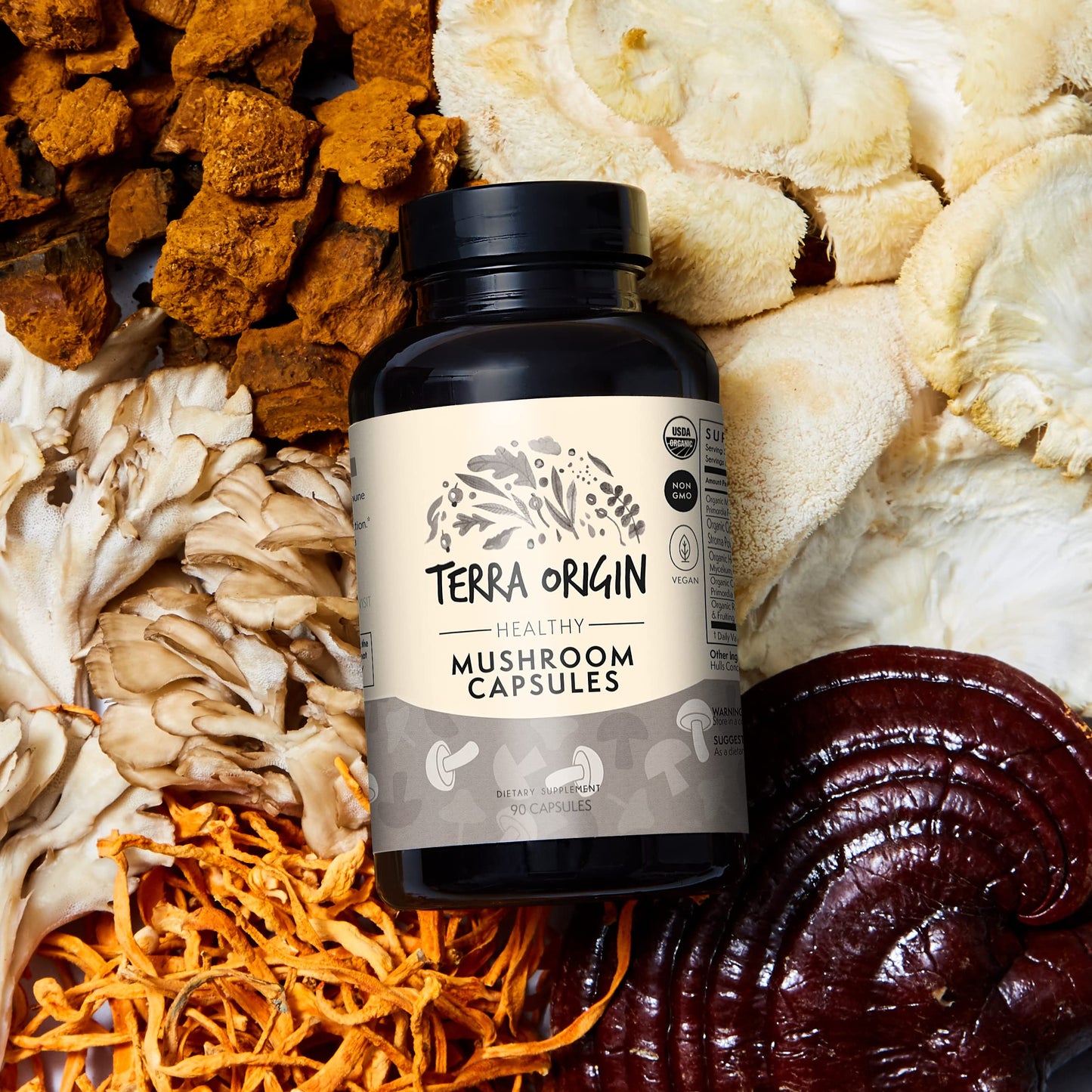 TERRA ORIGIN Healthy Mushroom Complex Supplement 90 Capsules