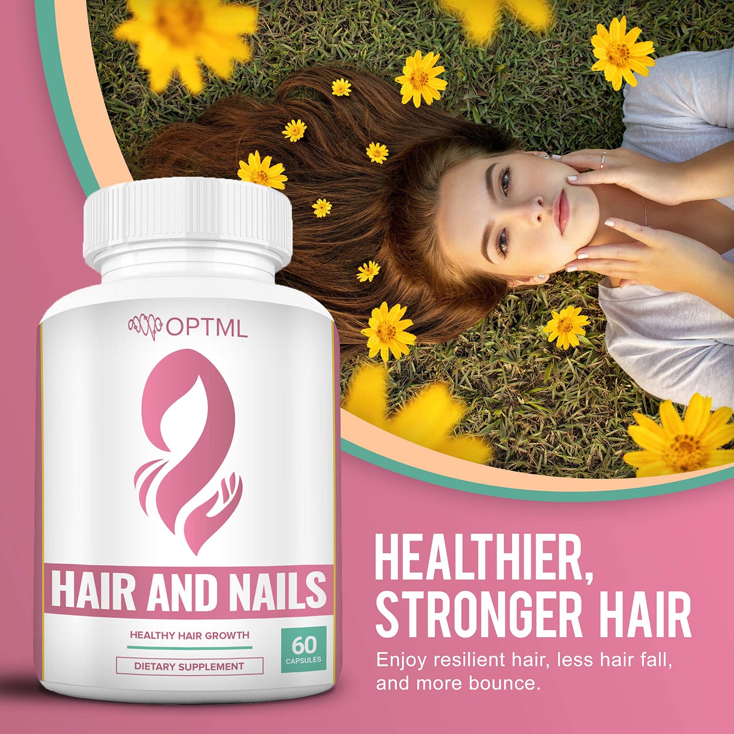 OPTML Hair and Nail Vitamins for Hair Growth and Thickness, Biotin-Infused Hair Pills, 60 Capsules