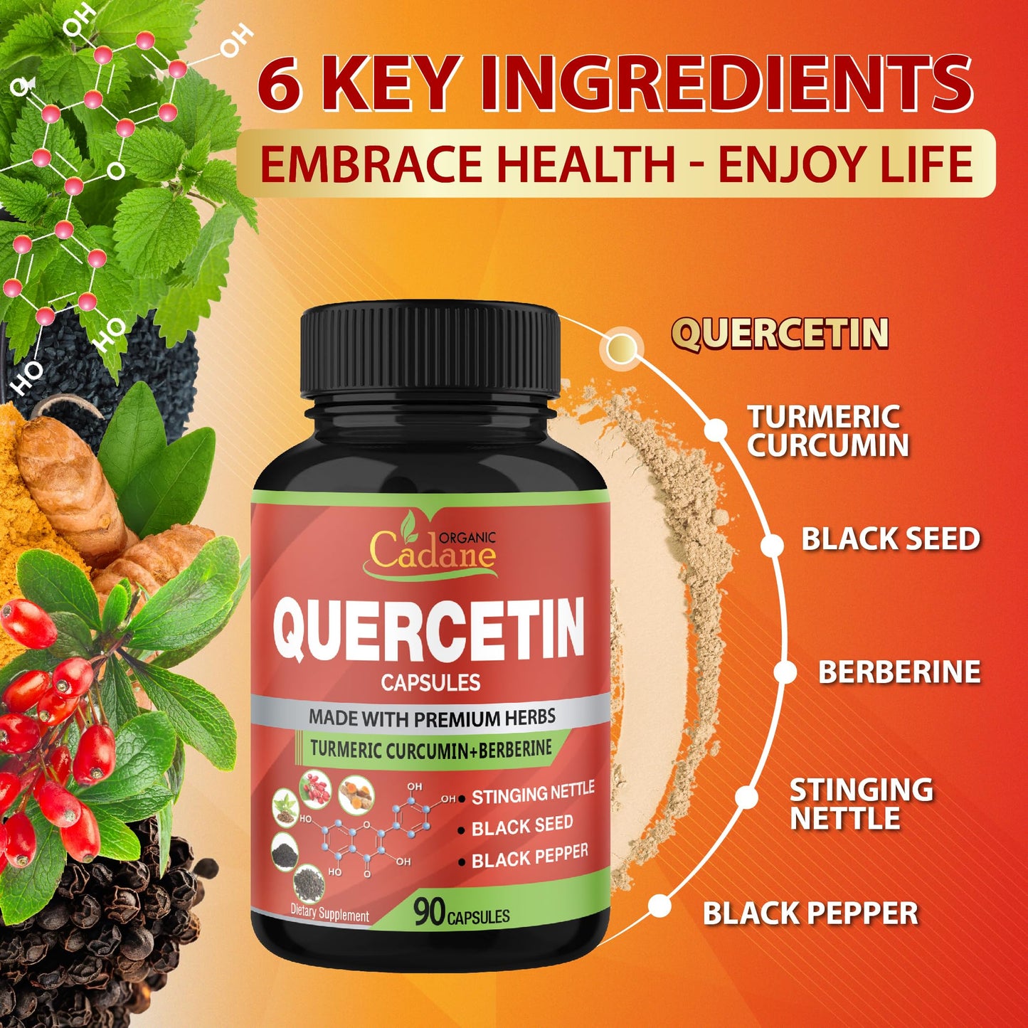 Organic Cadane Quercetin Extract Capsules 90 Count